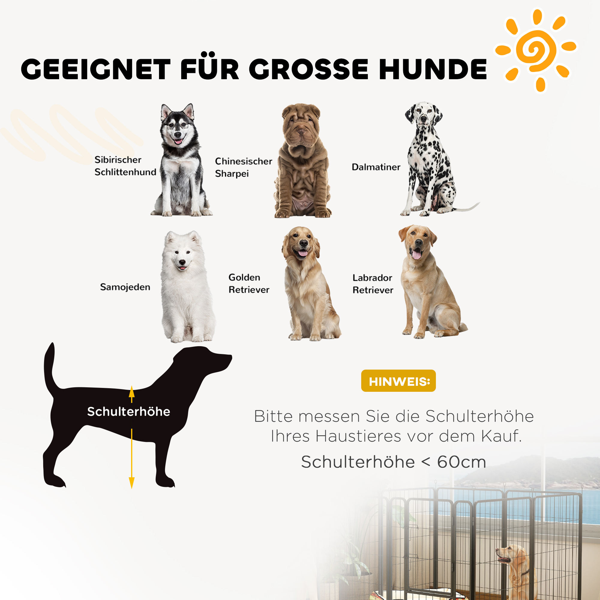 Welpenlaufstall 8-eckig Welpenauslauf mit 8 Gitterplatten Tür Erdspießen flexibel faltbar 100cm hoch