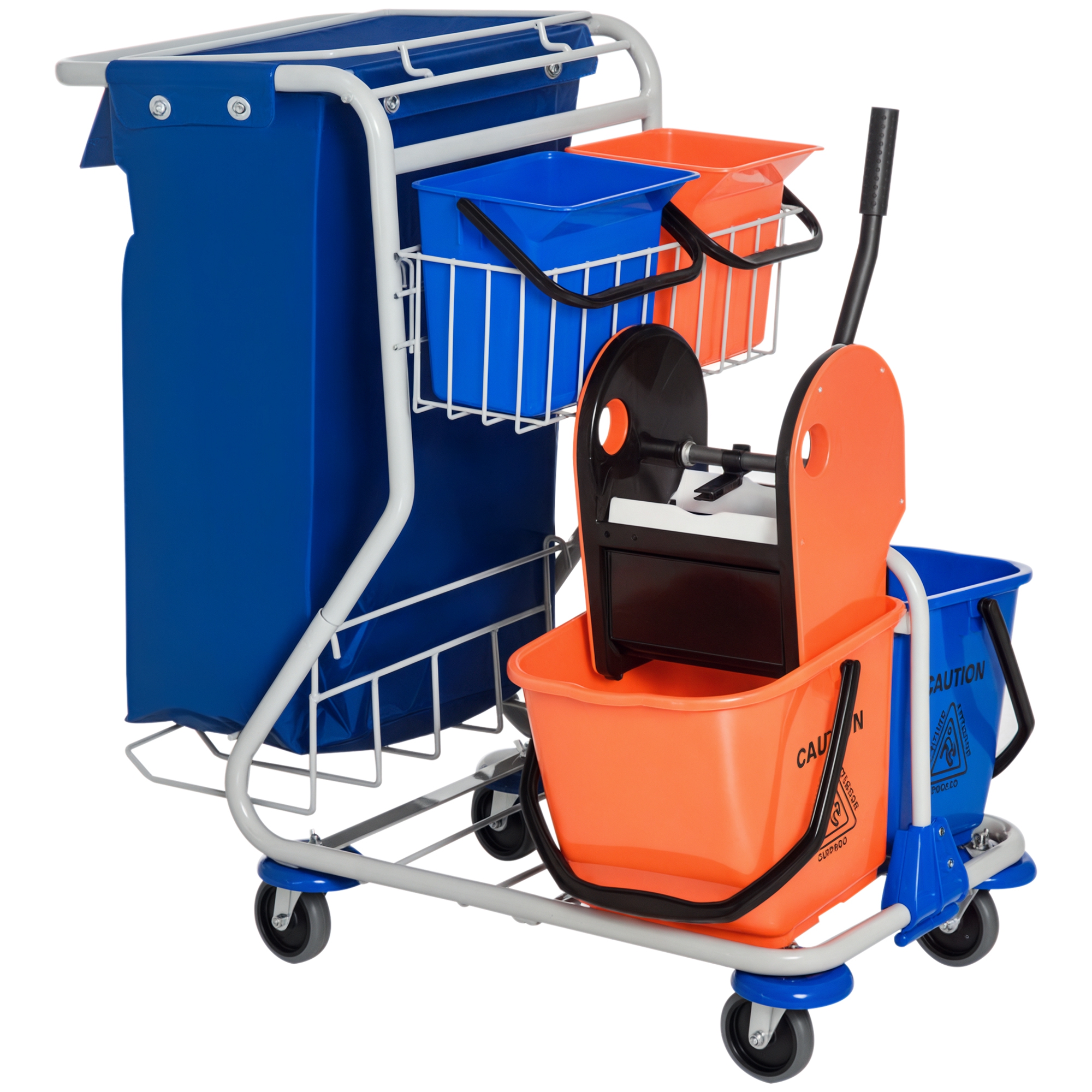 Putzwagen Reinigungswagen mit 2 x 18L & 2 x 6L Eimern Wischwagen Haushaltswagen mit Mopp-Presse, Aufbewahrungskorb, Blau Orange 93 x 80 x 97 cm Putzwagen Reinigungswagen mit 2 x 18L & 2 x 6L Eimern Wischwagen Haushaltswagen mit Mopp-Presse, Aufbewahrungskorb, Blau Orange 93 x 80 x 97 cm