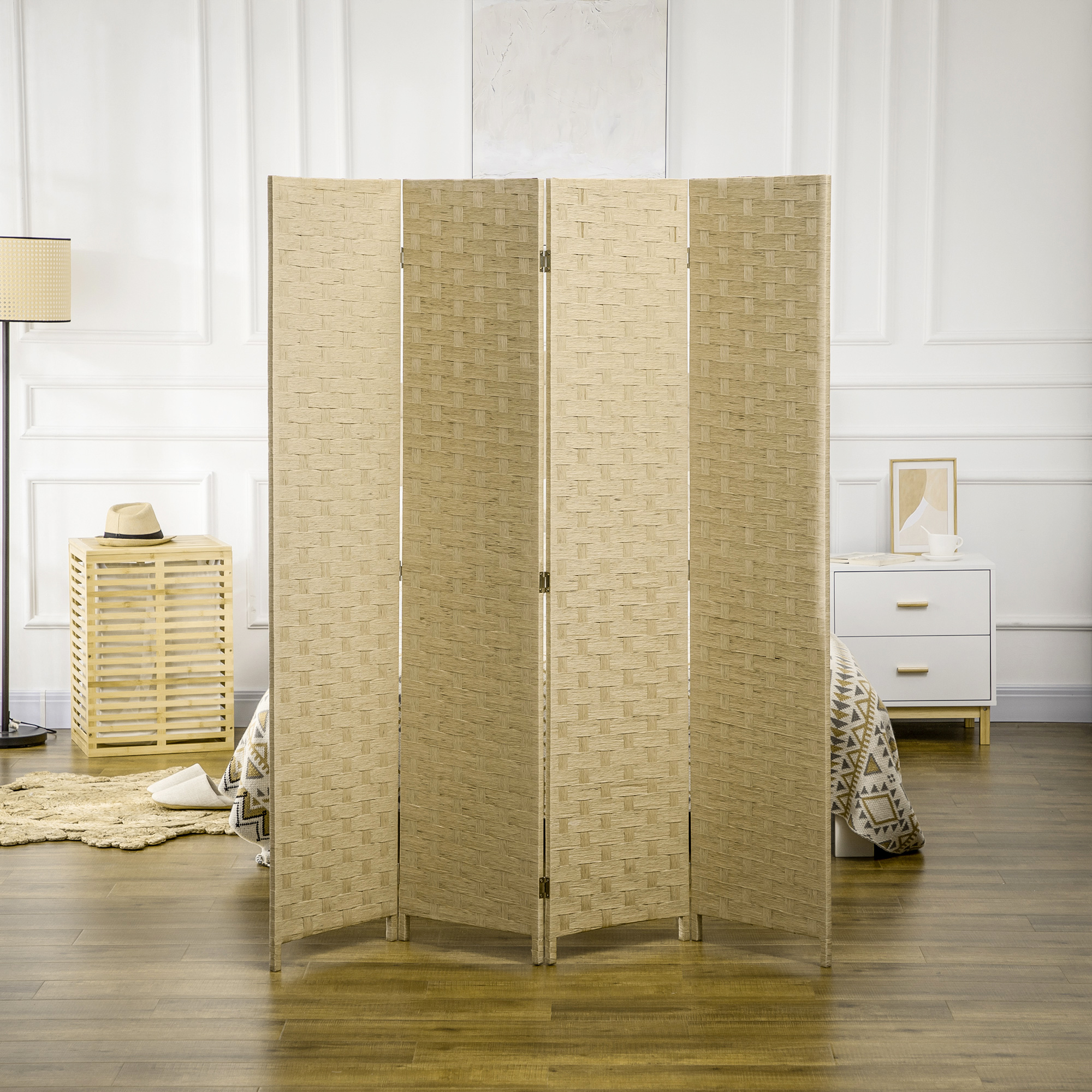 Paravent 4-teilig 159,5x169,5cm Raumteiler aus Wellenfaser für Wohnzimmer Braun