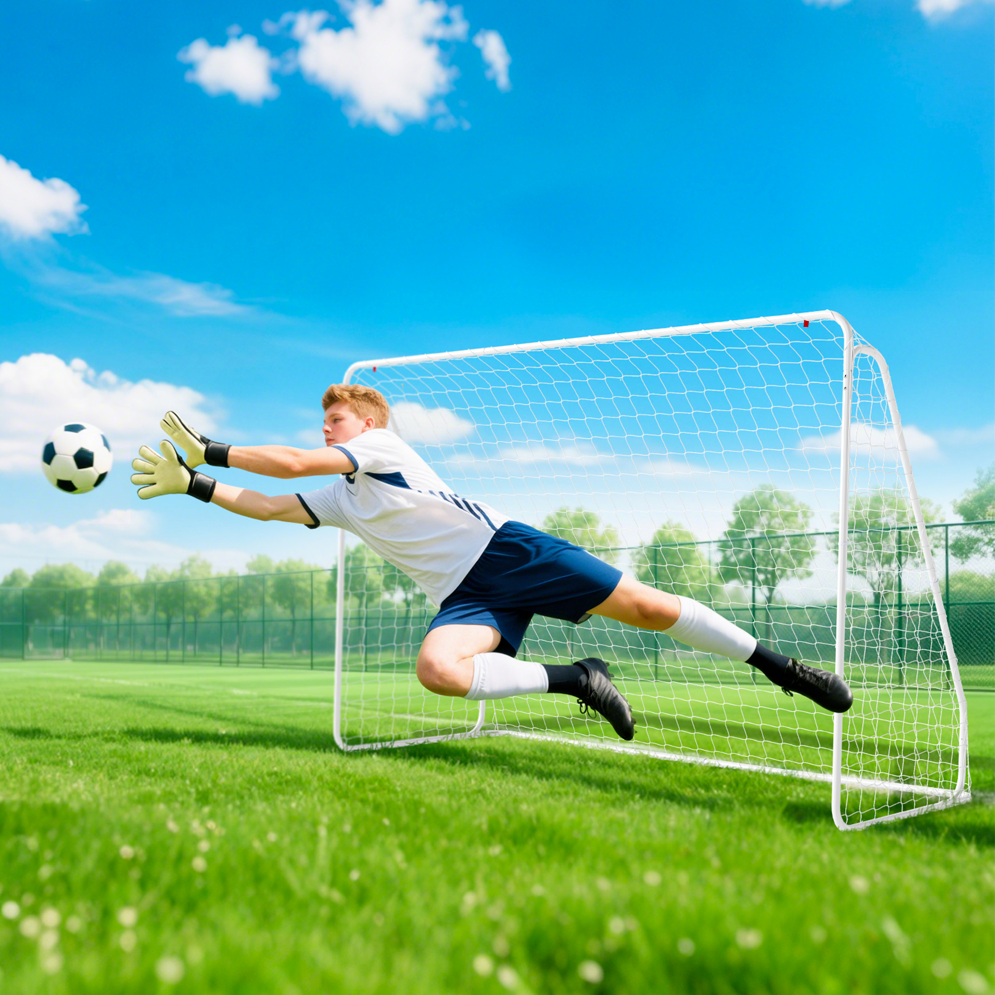 Fußballtor für Spiele & Training, UV-beständig, robust, Bodenverankerungen, Weiß