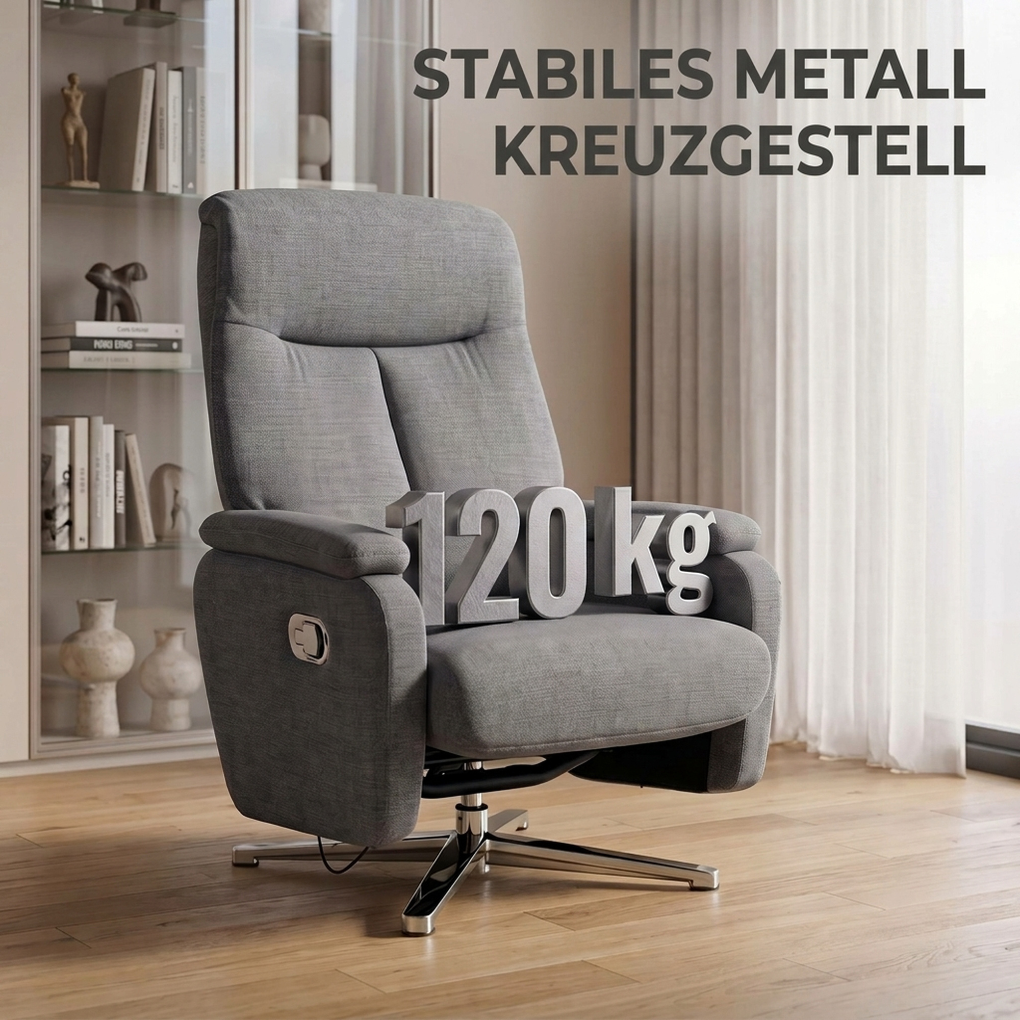 Relaxsessel manuell verstellbar Loungesessel mit Hocker Dunkelgrau
