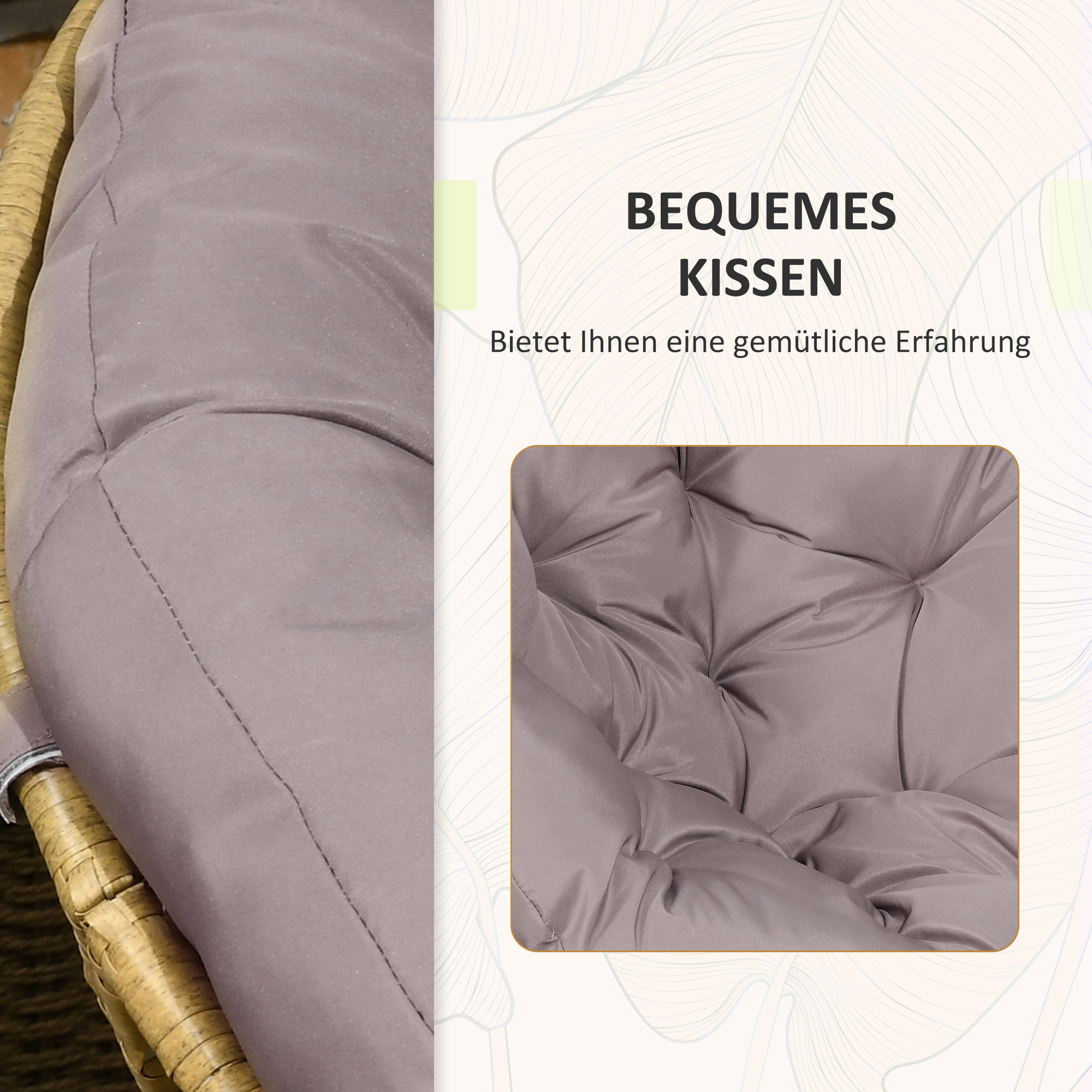 Bistro-Set Balkon-Set Terrassenset, wetterbeständig, abnehmbare Polster, 85 cm x 70 cm x 82 cm, Natur +Hellbraun