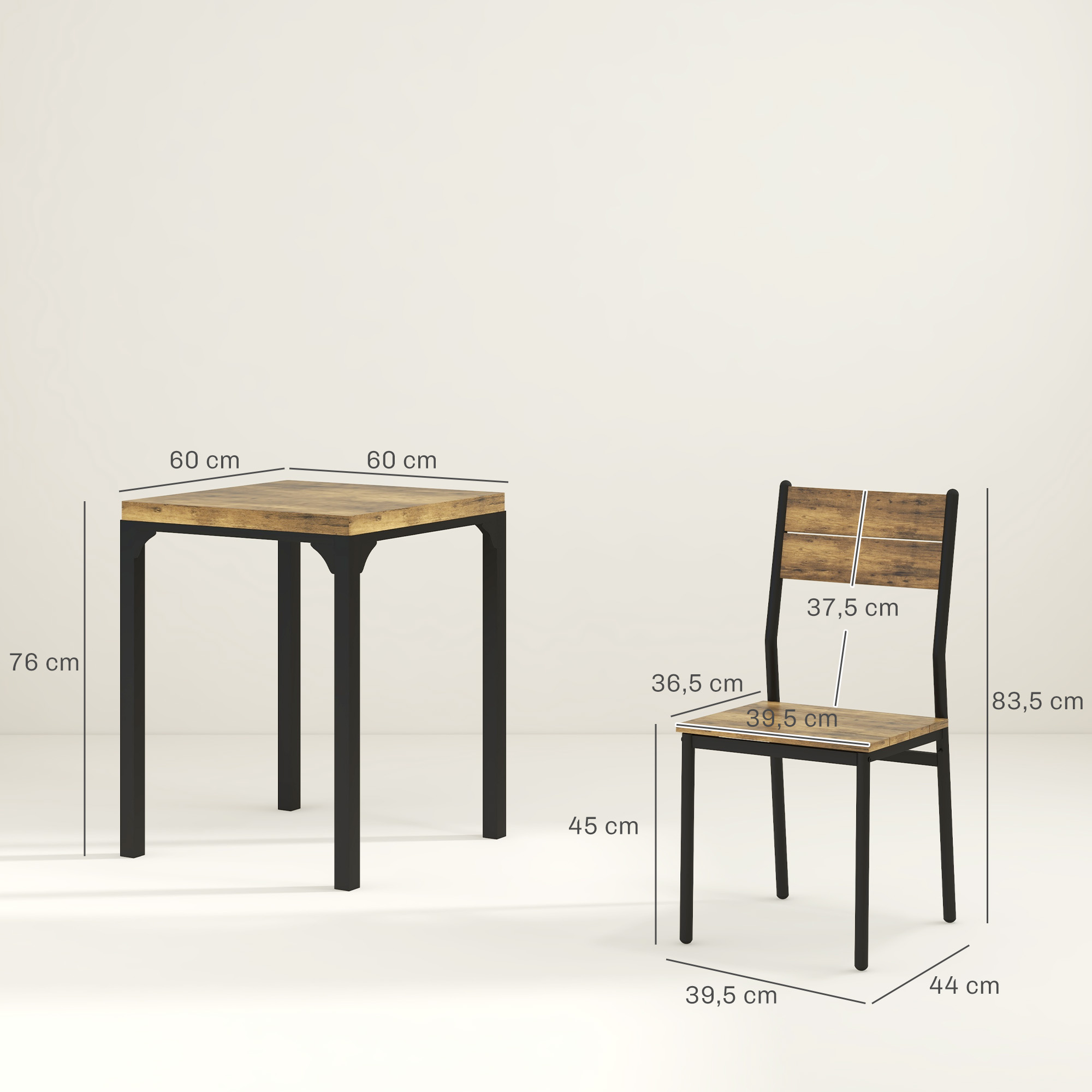 3-teilige Essgruppe, Esstisch-Set, 1 Tisch, 2 Stühle, MDF+Metall, Braun