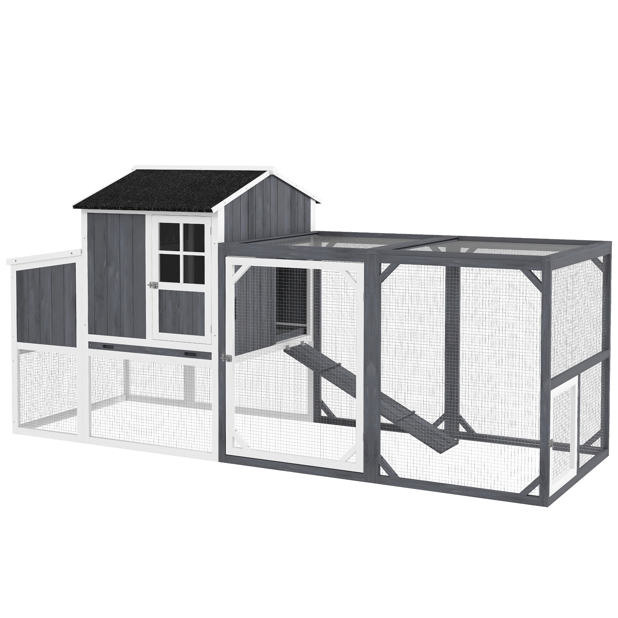 Hühnerstall mit Auslauf für 3-4 Hühner, 3-tlg. Nistkasten, 1,9 m² Fläche, Tannenholz, Grau Hühnerstall mit Auslauf für 3-4 Hühner, 3-tlg. Nistkasten, 1,9 m² Fläche, Tannenholz, Grau