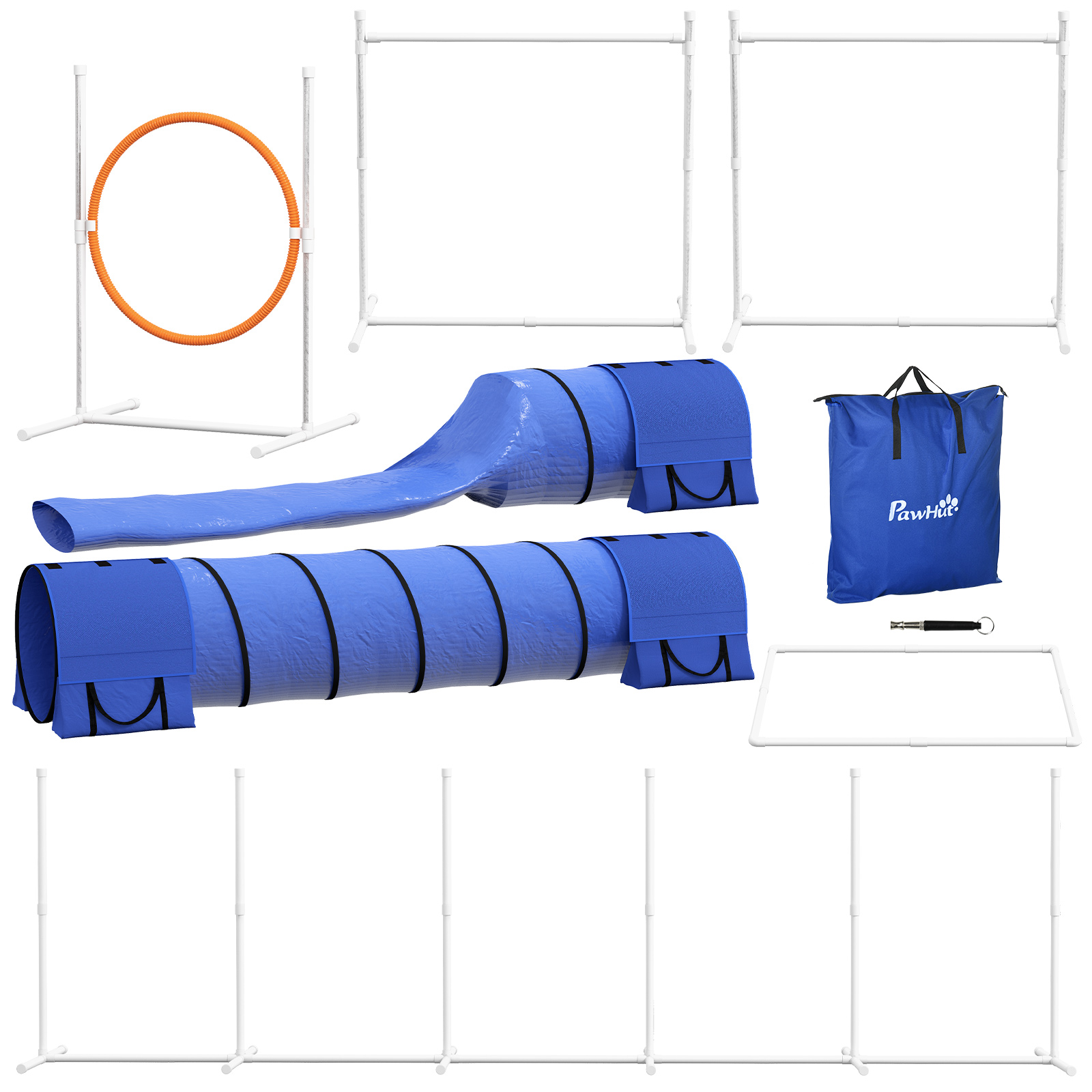 Hunde-Agiliy-Set Hundeparcours, 1 Reifen, 2 Tunnel 2 Hürden, 321 cm x 63c m x 93 cm, Blau + Rot+ Weiß Hunde-Agiliy-Set Hundeparcours, 1 Reifen, 2 Tunnel 2 Hürden, 321 cm x 63c m x 93 cm, Blau + Rot+ Weiß