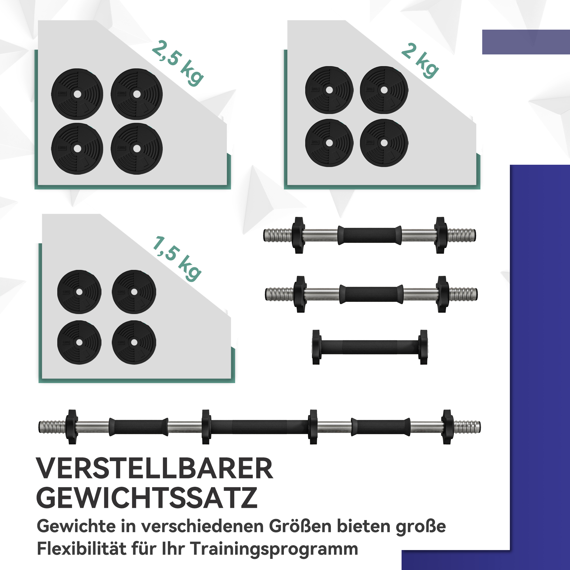 2-in-1 Hantel-Set, Lang- & Kurzhantel, 25 kg, rutschfest, bodenschonend, Schwarz/Grün