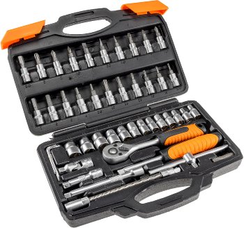 Steckschlüssel- und Bitsatz, 46 teilig, 1/4 Zoll Knarre, Chrom Vanadium