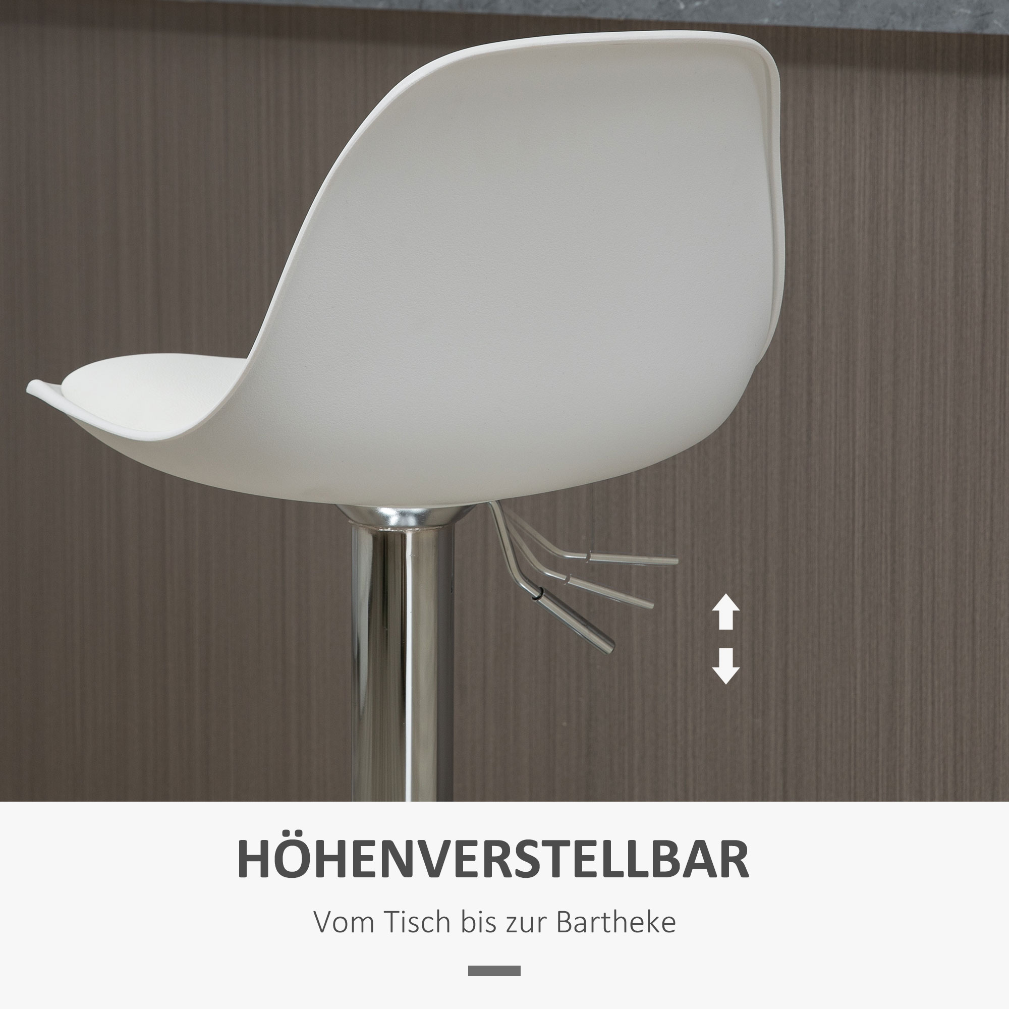 2er-Set Barhocker, Barstühle, Drehstühle mit Lehne, höhenverstellbar, bis 120 kg belastbar, 38 x 42 x 82-104 cm, Weiß