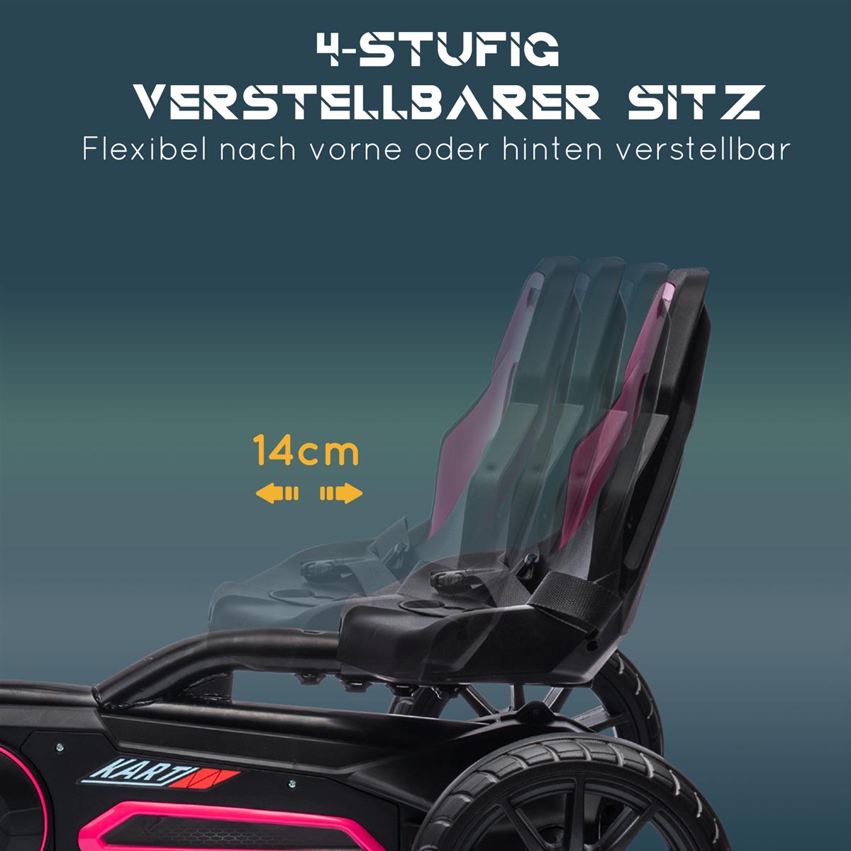 Go-Kart, Kinderfahrzeug mit verstellbarem Sitz, Tretfahrzeug, Tretauto mit Handbremse, 3-8 Jahre, Outdoor, Rosa