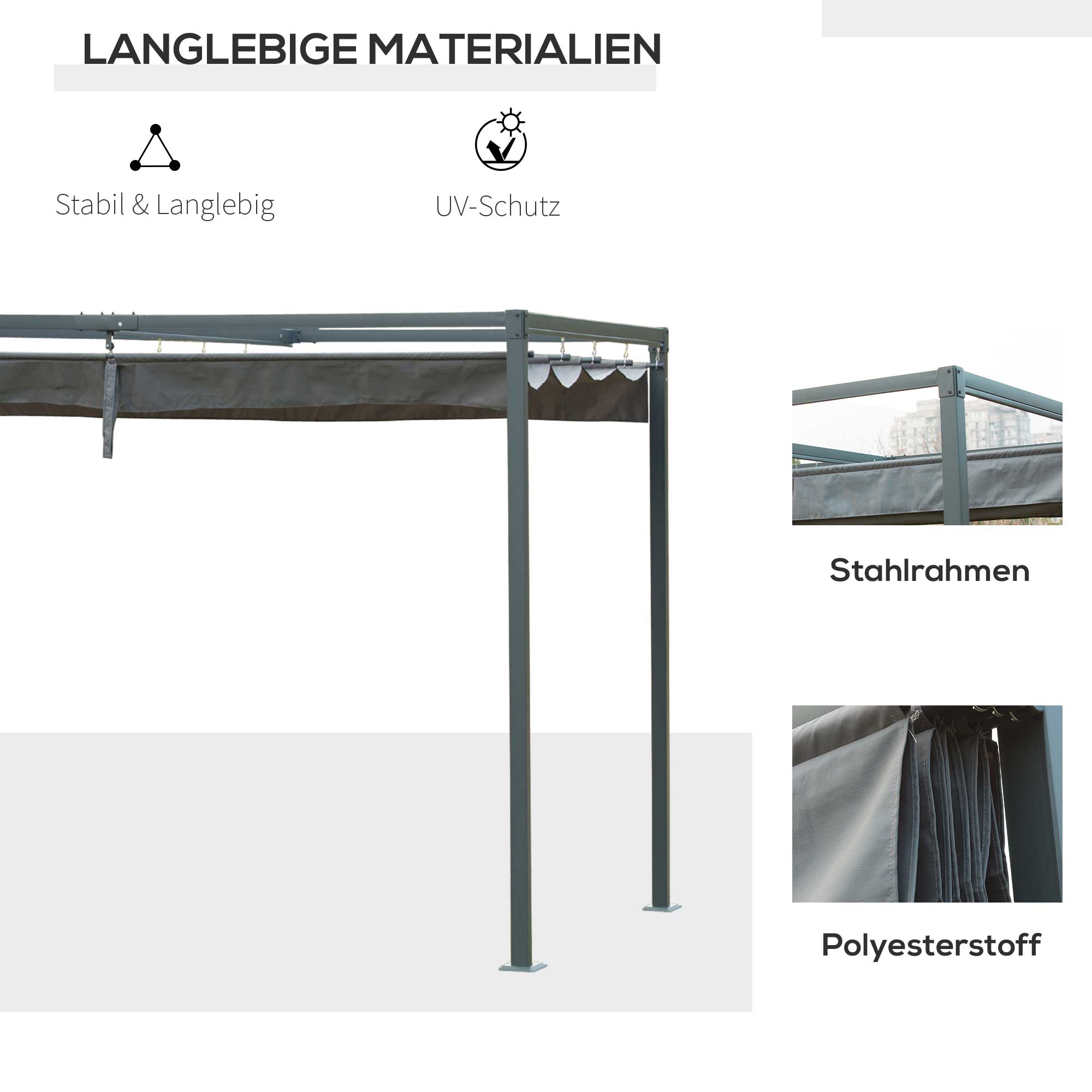Pergola 3x2m Garten Pavillon, Terrassendachung aus Metall, Gartenpavillon mit verstellbares Dach, Freistehend, Sonnenschutz für Terrasse und Garten, Grau