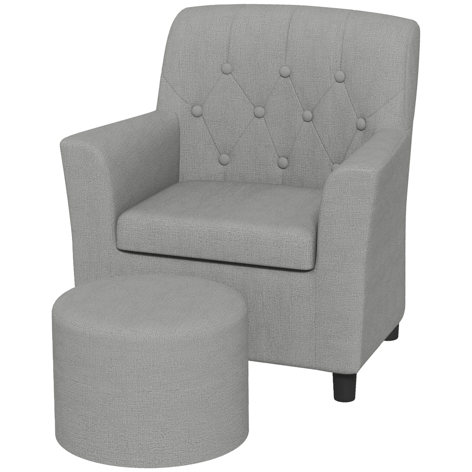 Kindersessel mit Hocker, Rückenlehne Diamantmuster, weiche Sitzfläche, Holzrahmen, Grau