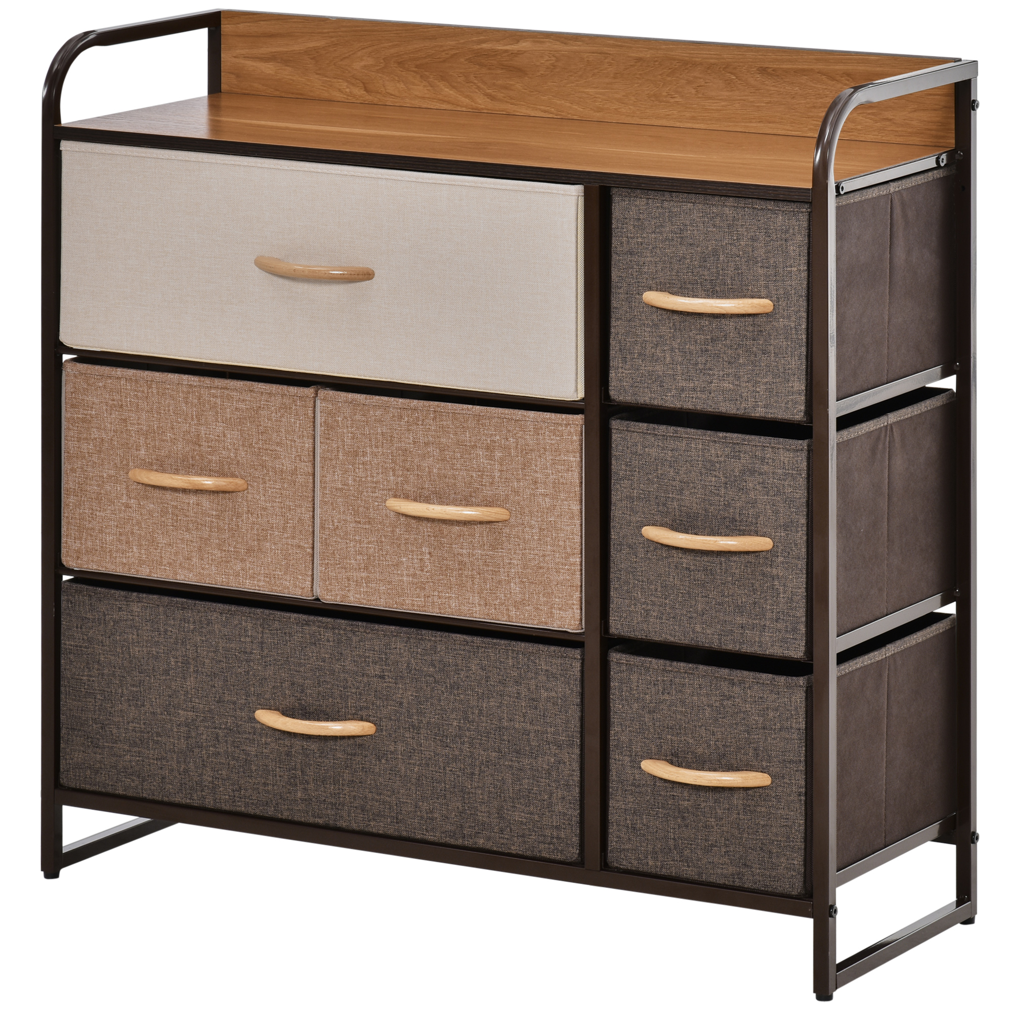 Kommode Schrank mit 7 Schubladen aus Leinen Schubladenschrank mit Metallrahmen für Wohnzimmer, 80x29x78,5 cm
