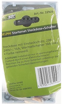DELPHI Set Steckdosen + Schalter +Rahmen, 250V~/ 16A, Steckanschluss, weiß