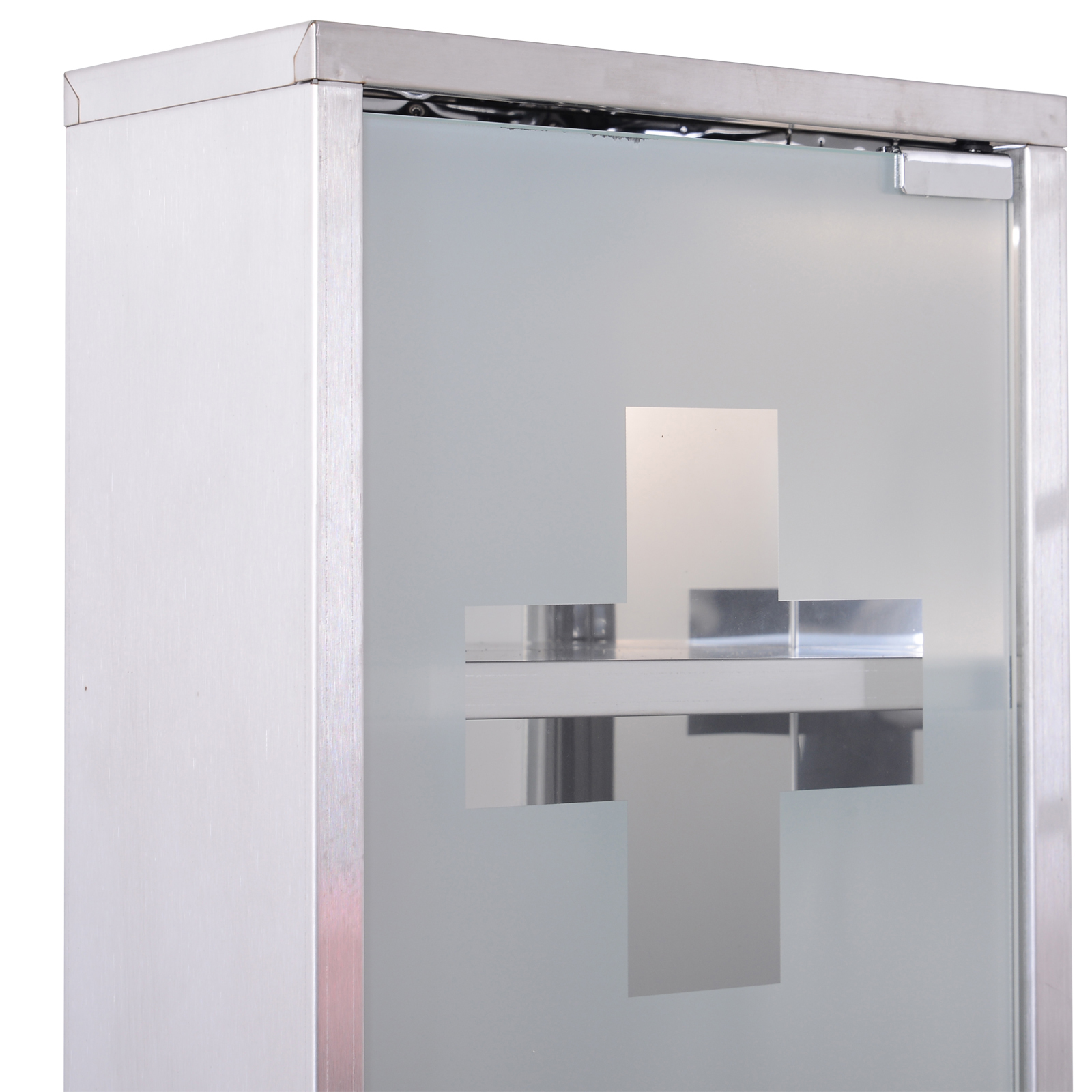 Medizinschrank aus Edelstahl Arzneischrank zur Medikamenten-Aufbewahrung, Abschließbar Medikamentenschrank mit 3 Fächer, Glastür 25 x 12 x 48 cm, Silber