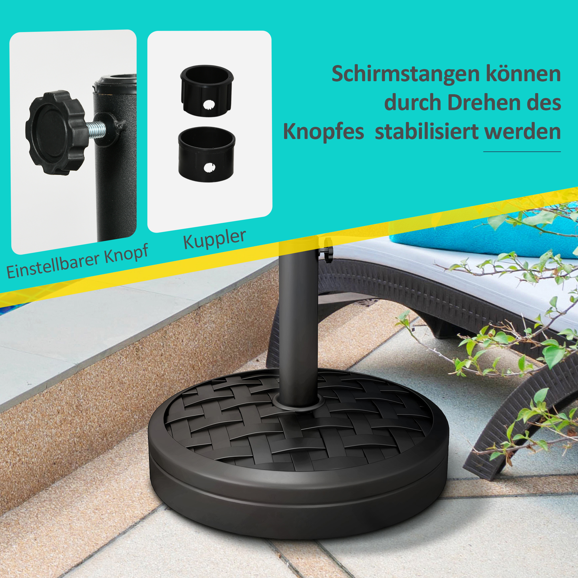 Sonnenschirmständer aus Beton 18 kg Schirmständer, Rund Schirmhalter für Sonnenschirm 32/38/48mm Schwarz