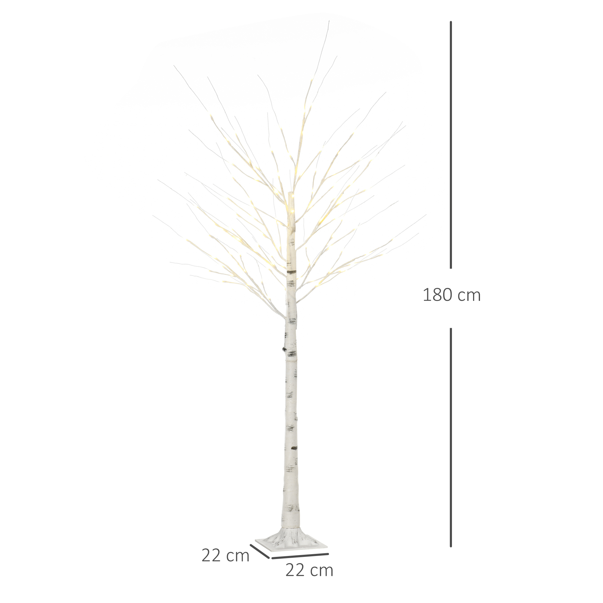 Kunstbaum, Kunstbirke, mit LED-Beleuchtung, warmweiß, realistische, weiße Rinde, 22 x 22 x 180cm