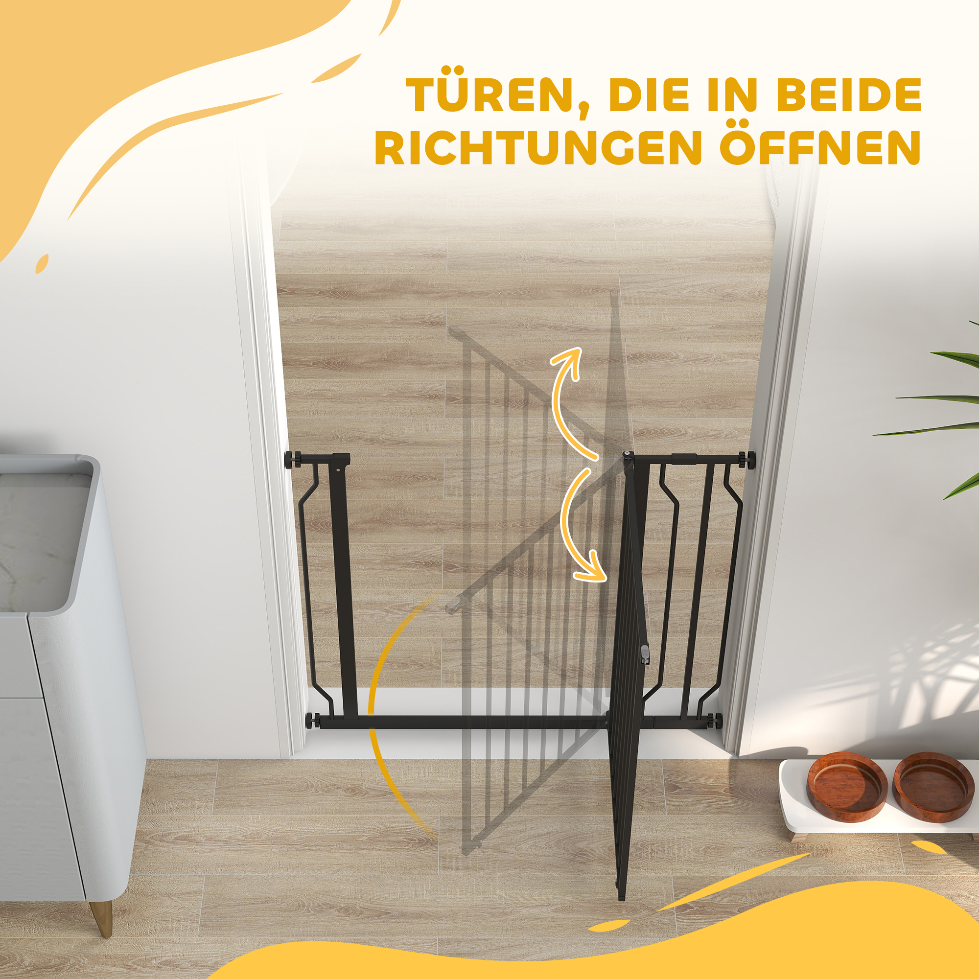 Hunde-Absperrgitter, Klemmmontage, verstellbare Länge, Stahl/ABS, 75-95 x 76cm, Schwarz