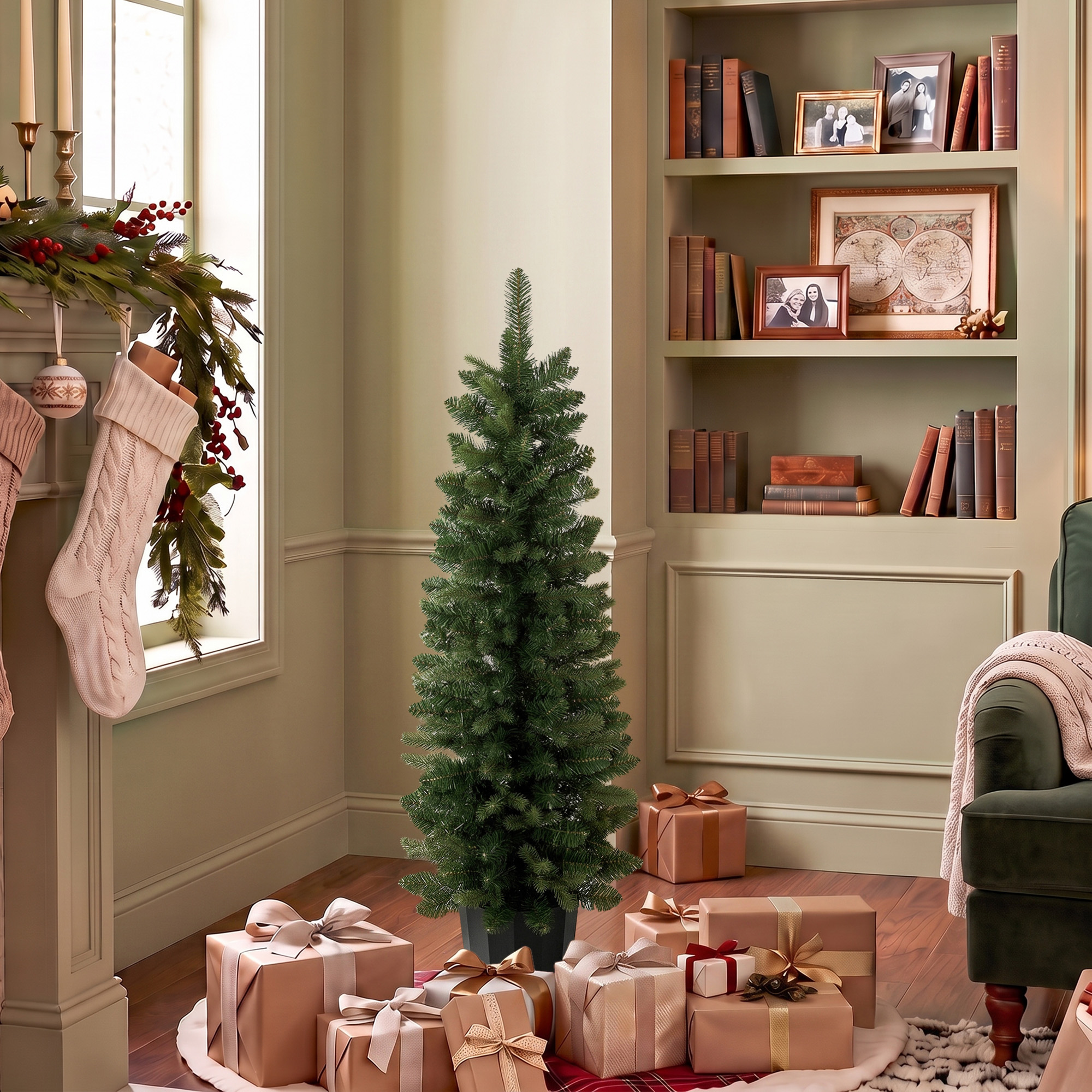 2er-Set künstliche Weihnachtsbäume, 120 cm, Tanne für den Eingangsbereich mit 170 Zweigspitzen, Pflanztopf-Basis, grün