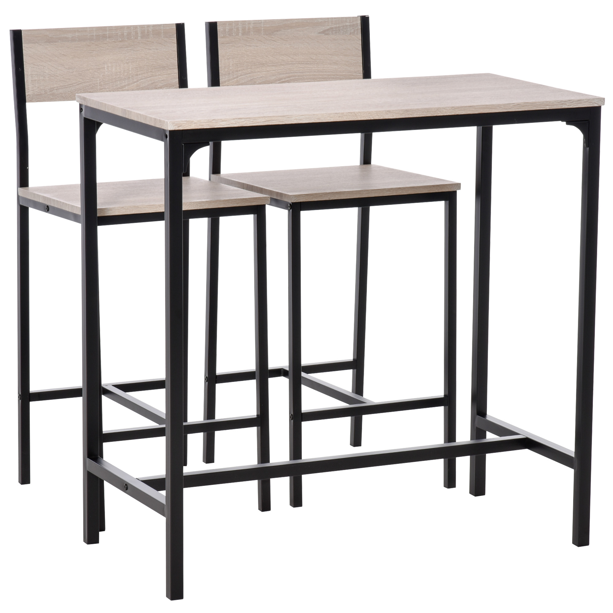 Bartisch Set Bartisch mit Barhocker-Set Esstisch mit 2 Stühlen mit Rückenlehne Küchentisch für Esszimmer, Küche, Natur+Schwarz Bartisch Set Bartisch mit Barhocker-Set Esstisch mit 2 Stühlen mit Rückenlehne Küchentisch für Esszimmer, Küche, Natur+Schwarz