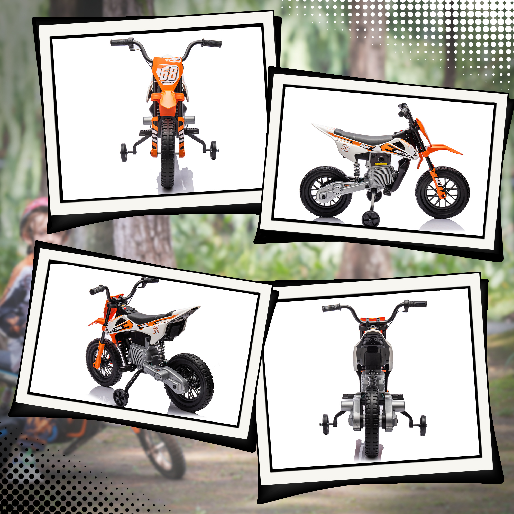 Elektro-Motorrad für Kinder, 12V Kindermotorrad mit Musik, Kinderfahrzeug mit Trainingsrädern, 3-6 Jahre, Orange