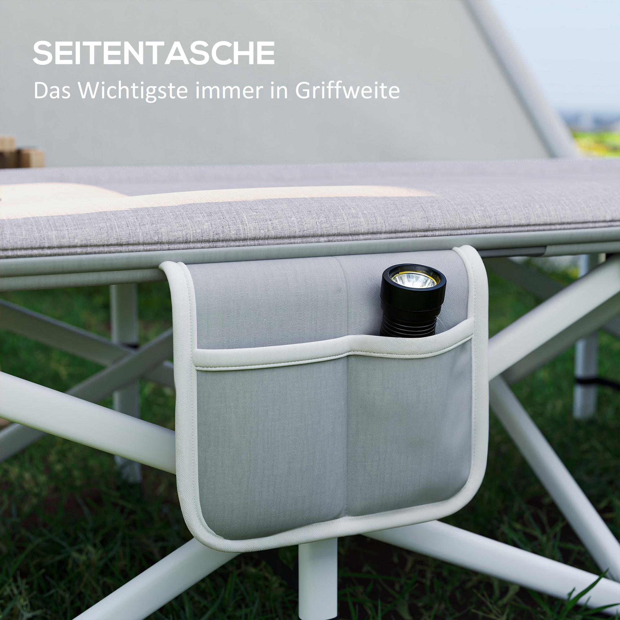 Feldbett, Campingbett, klappbar, weich, bis 200 kg, rostfreies Metallgestell, 200x65x42cm, Grau