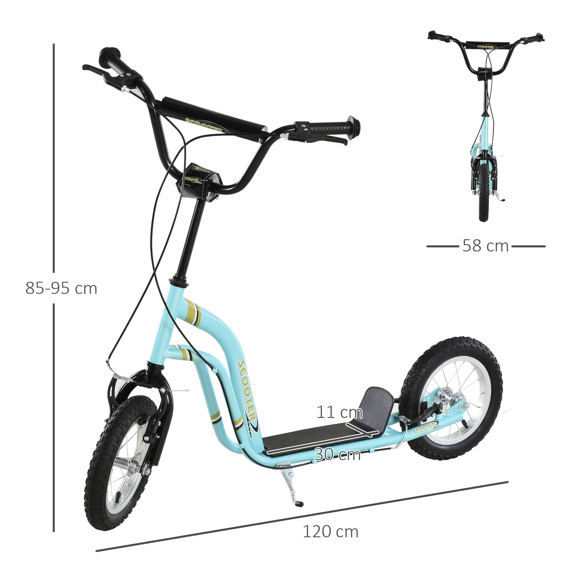 Kinderroller ab 5 Jahre, Tretroller, Cityroller für Kinder, Aluminium, 120 x 58 x 85-95 cm, Hellblau