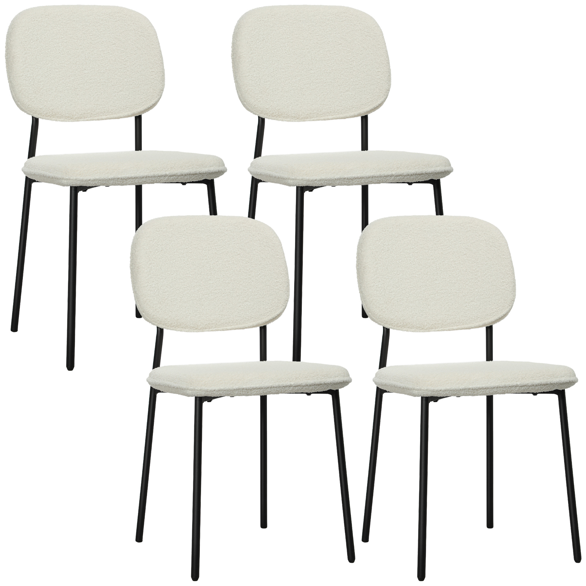 4er-Set Esszimmerstühle, weicher Stoffbezug, Stahlbeine, armloses Design, Weiß 4er-Set Esszimmerstühle, weicher Stoffbezug, Stahlbeine, armloses Design, Weiß