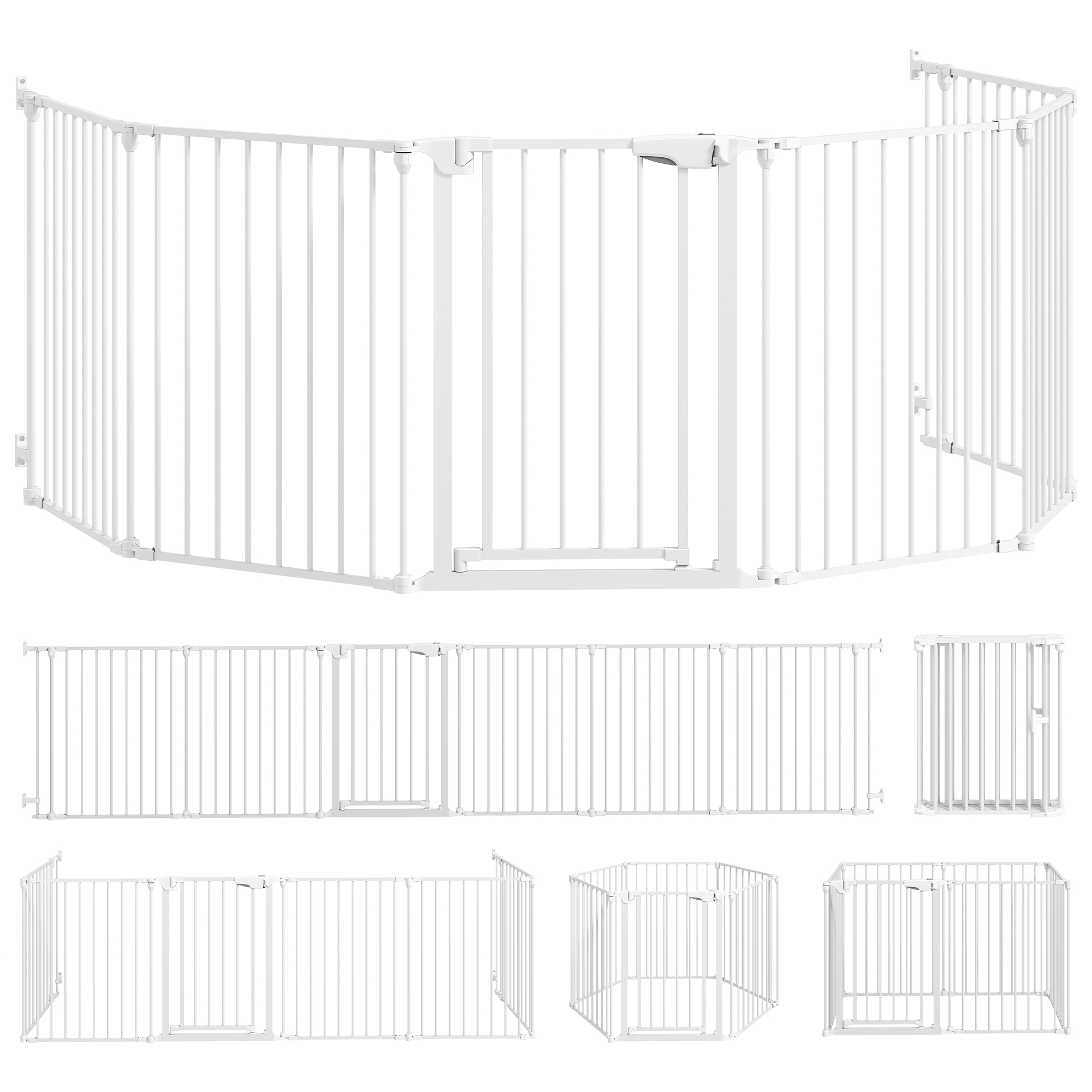 Haustierzaun, 6-Panel-Barriere mit Tür, faltbar, für kleine & mittelgroße Hunde, Kunststoff, Kohlenstoffstahl, Weiß
