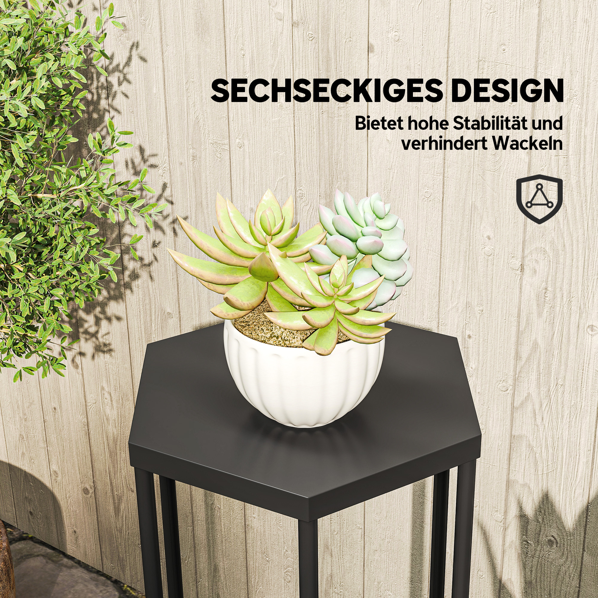 2er-Set Pflanzständer für Innen- und Außenbereich, Hexagonale Metall-Blumentopfhalter für Garten, Terrasse, Balkon