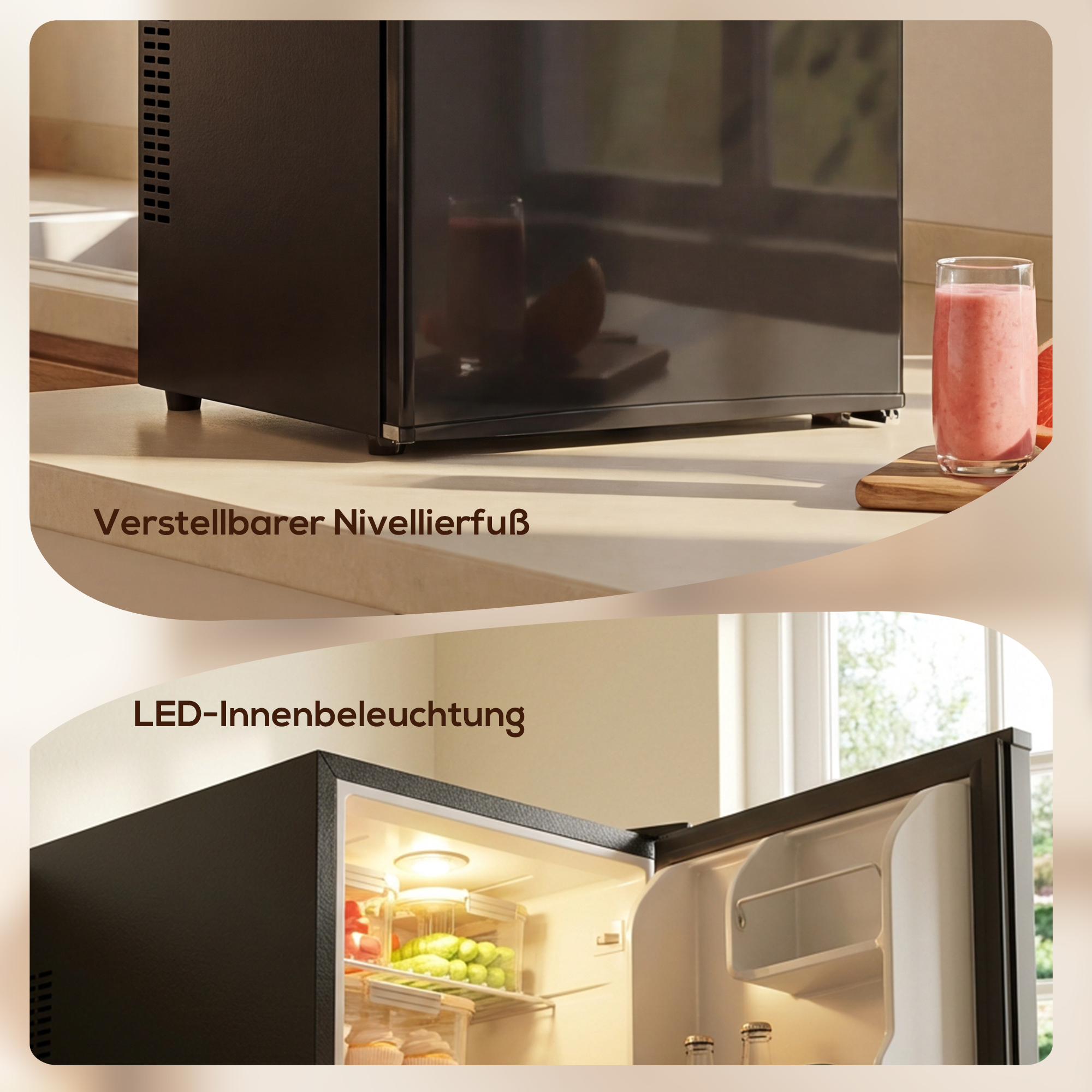 Mini Kühlschrank 44L/46 Dosen Kleiner Kühlschrank mit einstellbarem Thermostat 43 x 51 x 51,3 cm, Schwarz