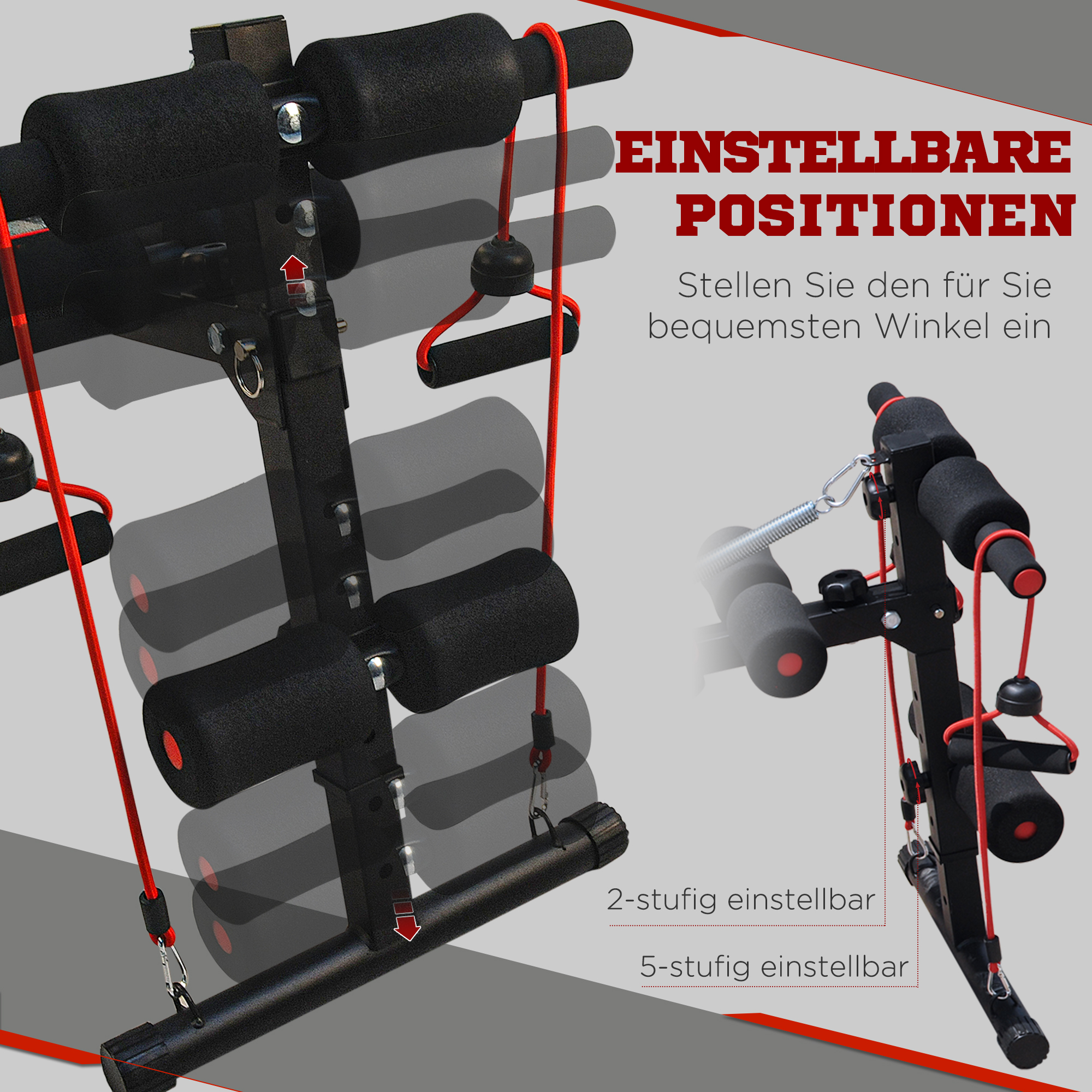 Sit Up Bank höhenverstellbar multifunktion Hantelbank mit 4/5-Fach Verstellbarer Beinfixierung, Trainingsbank für Ganzkörpertraining Flachbank Schrägbank Bauchtrainer & Rückentrainer