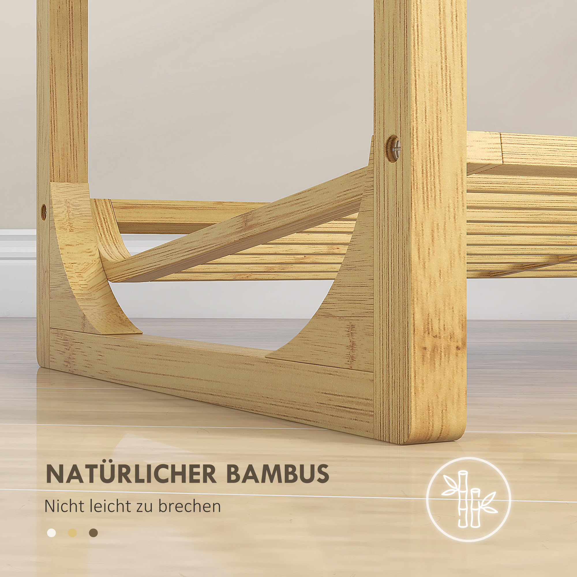 Schuhregal aus Bambus, 15,5 cm Regalhöhe, belüftetes Latten-Design, 76 x 33 x 67 cm, Naturholz-Effekt