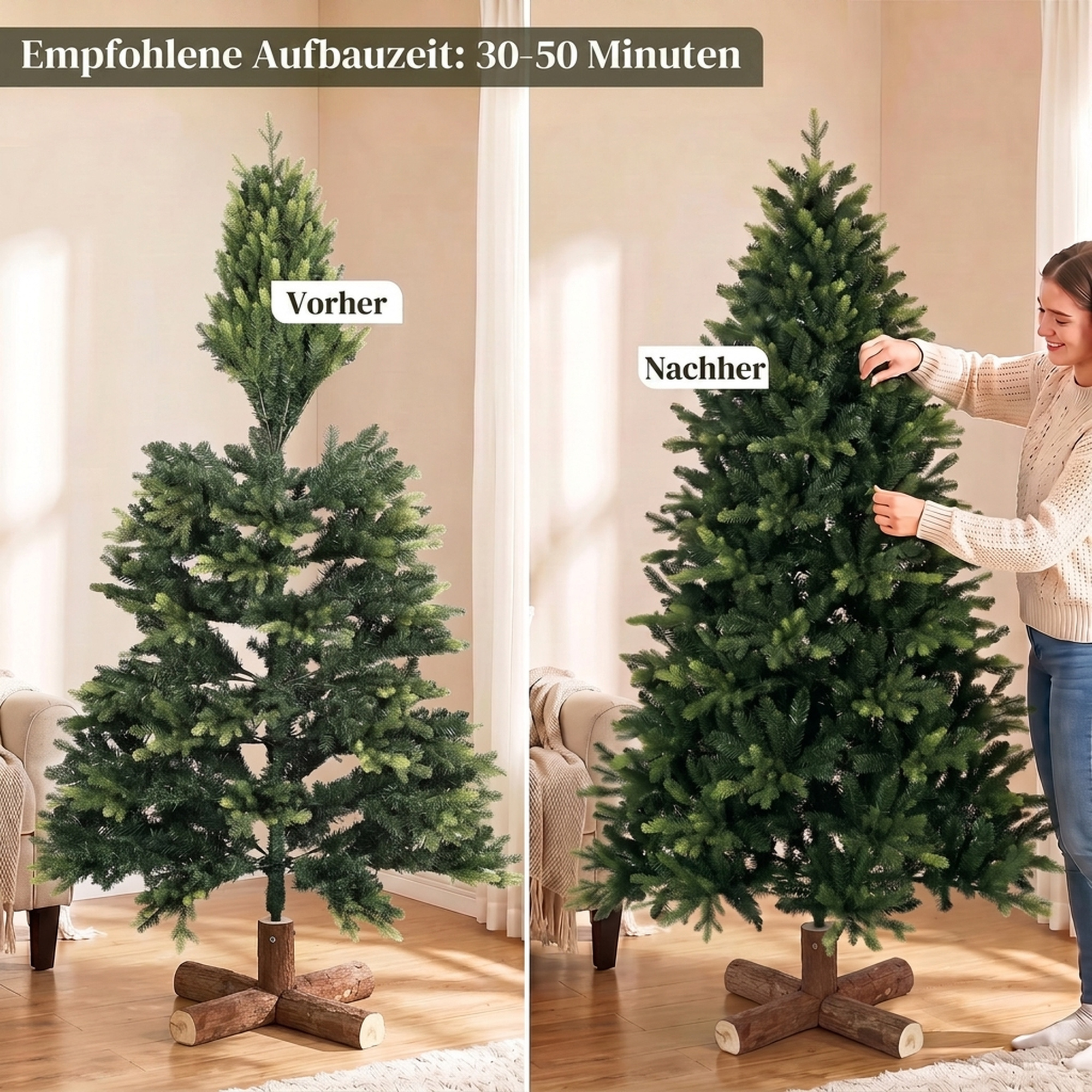 künstlicher Weihnachtsbaum, 180 cm, mit 2419 PE- & PVC-Zweigspitzen, Klappsystem, grün