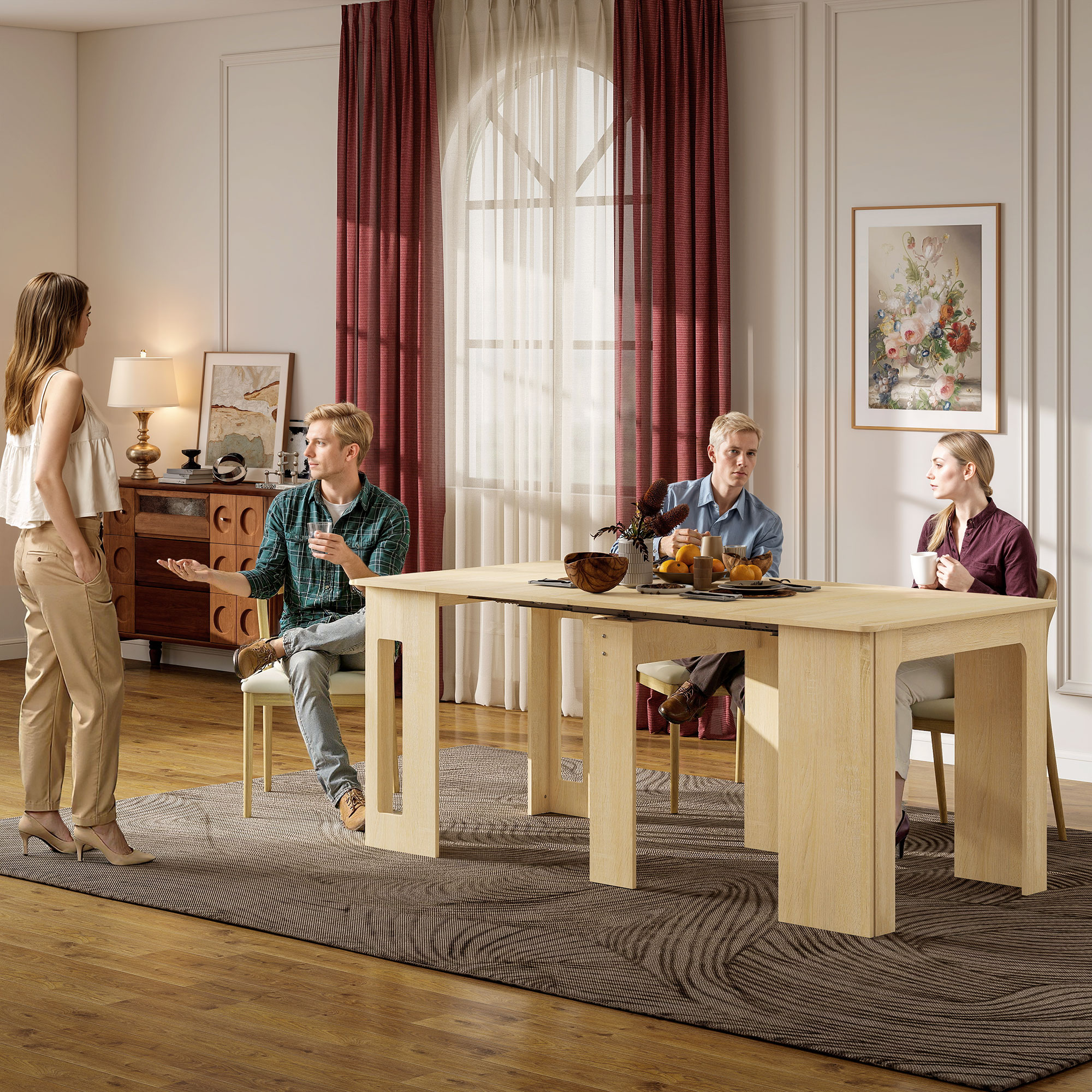 Esstisch, Klapptisch, ausziehbarer Küchentisch, Esszimmertisch, Spanplatten, 60-180 x 85 x 75 cm, Natur