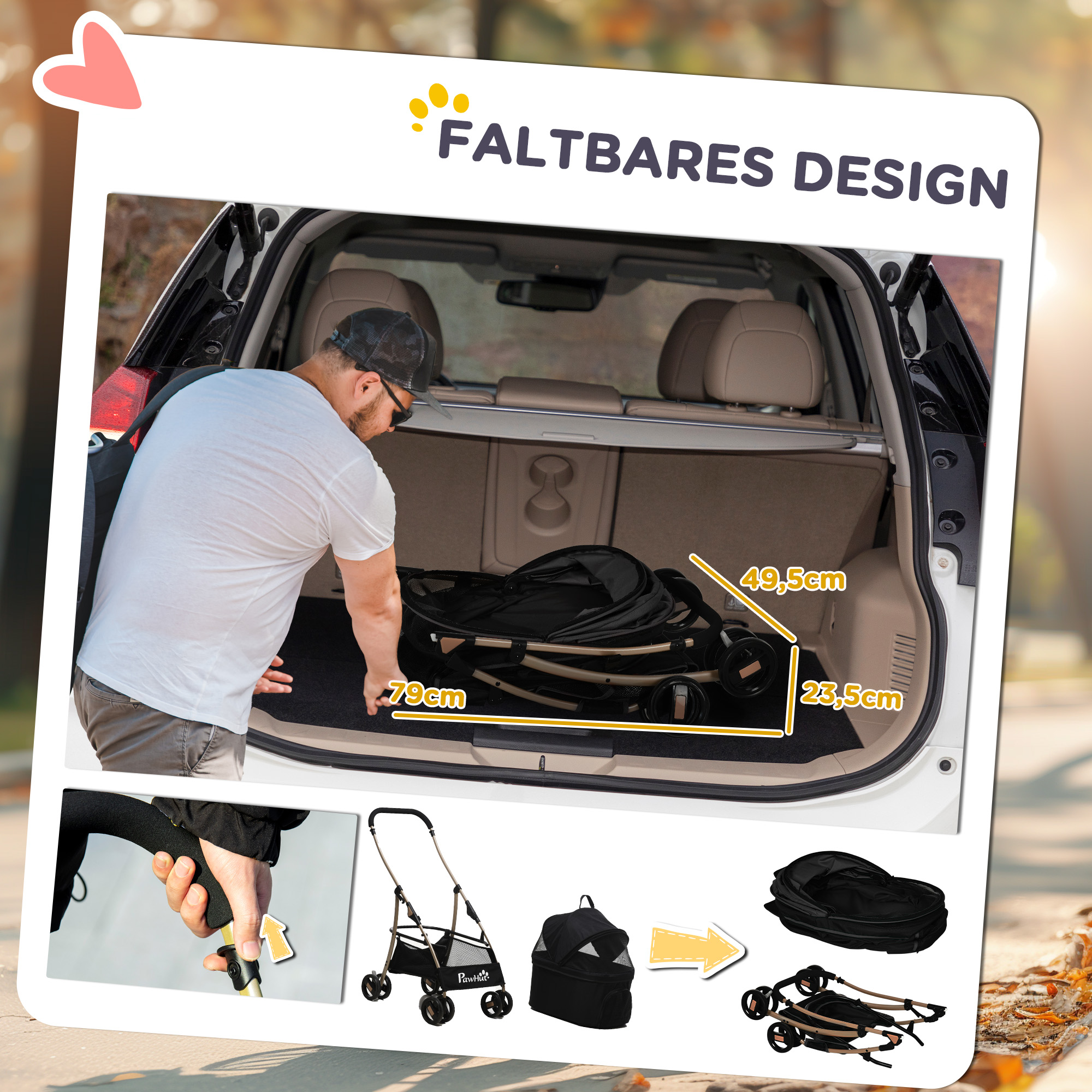 2-in-1 Hundewagen und Transportkorb bis 10 kg Klappbar Netzfenster Bodenkorb 82 cm x 49,5 cm x 98 cm Schwarz