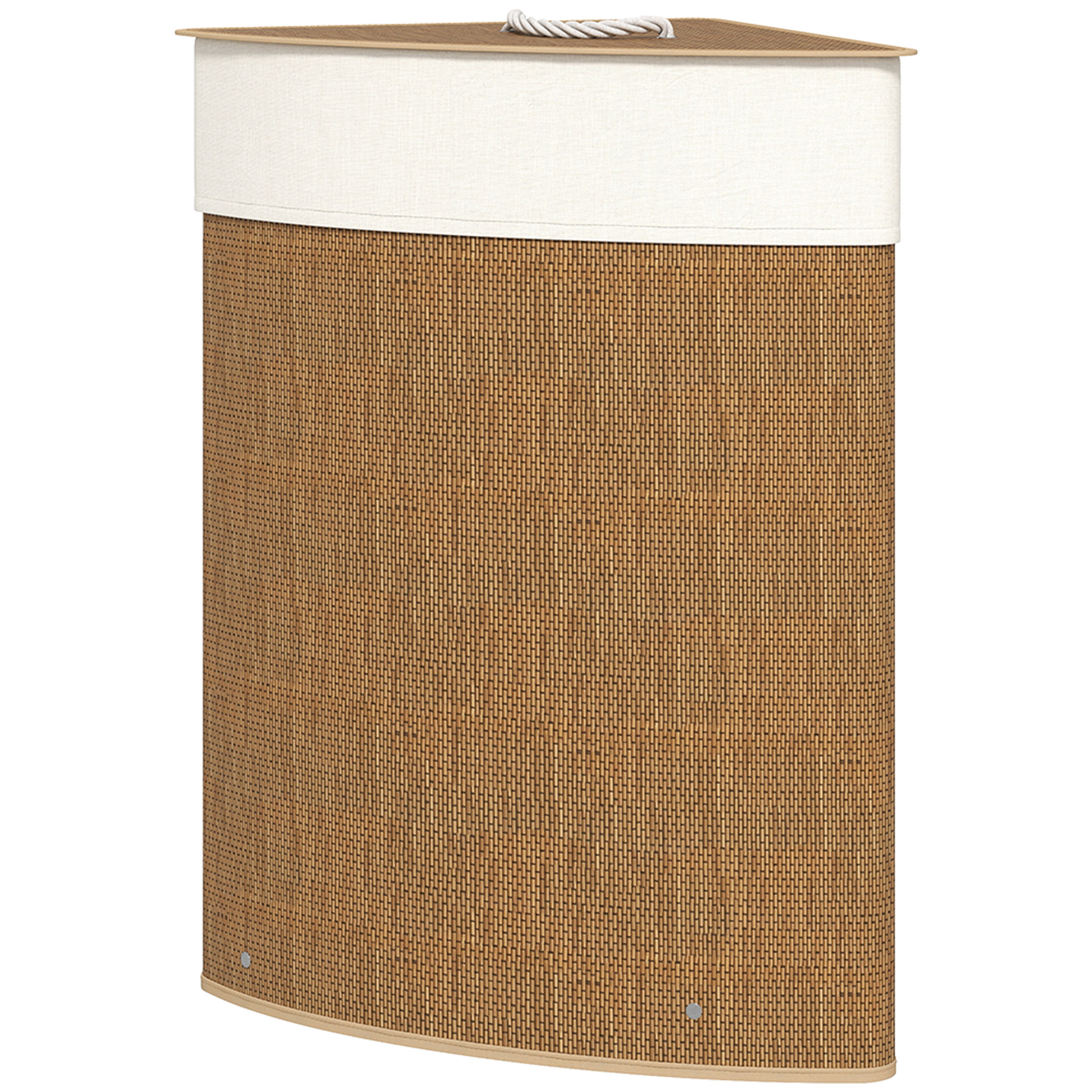 Wäschekorb im Eckdesign, Bambusgeflecht, 55 Liter, Stoffbeutel, Metallrahmen, Braun Wäschekorb im Eckdesign, Bambusgeflecht, 55 Liter, Stoffbeutel, Metallrahmen, Braun