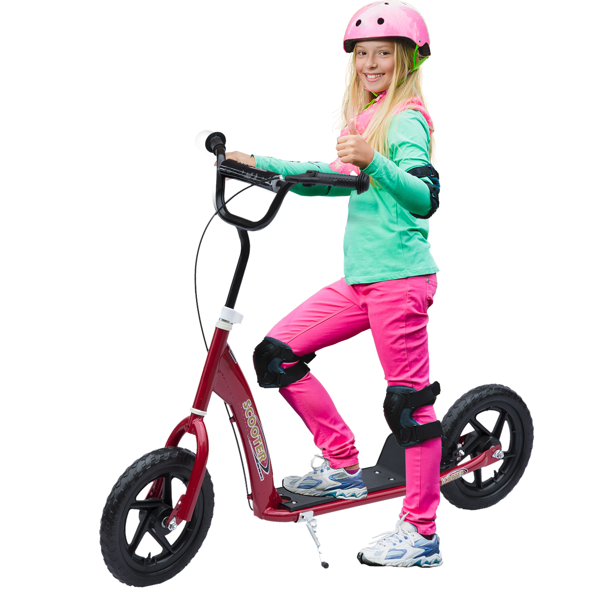 Kinderroller mit Hinterbremse Kickscooter 12 Zoll Tretroller Roller Scooter Cityroller für Kinder Kickboard Höhenverstellbar Stahl EVA Rot 120 x 52 x 80-88 cm