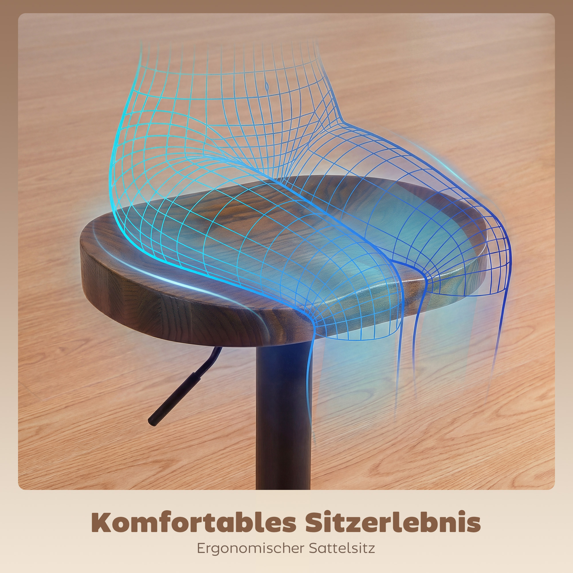 Barhocker Set aus 2, Höhenverstellbare Drehstühle mit Sattelsitz aus Ulmenholz in Dunkelbraun