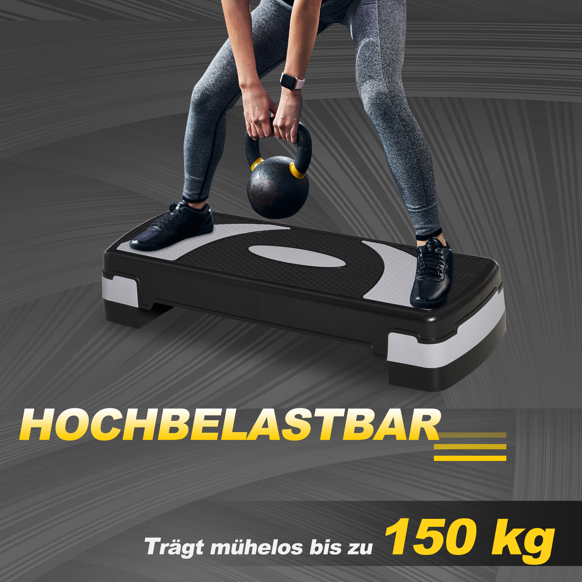 Aerobic-Stepper 3-stufig höhenverstellbar 80 x 31 x 20 cm Schwarz+Grau