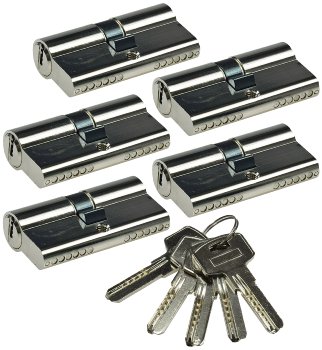 Schließzylinder-Set 5x 60mm (30+30mm), Profil-Zylinder, 5 Sicherheits-Schlüssel