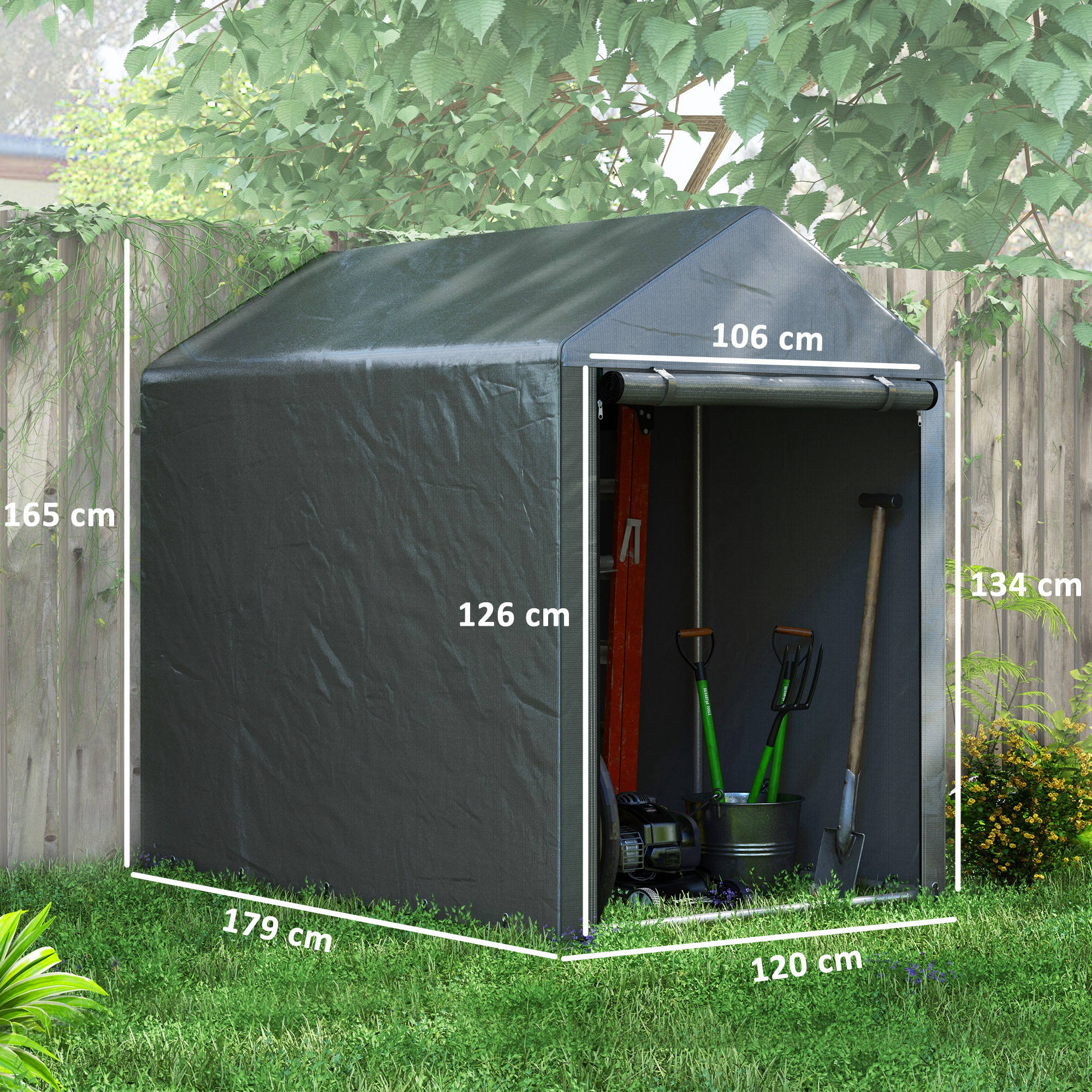 Gartenschuppen, Lagerzelt, robust & wetterfest, Stahlrahmen, 1,2x1,8x1,6m, Dunkelgrau