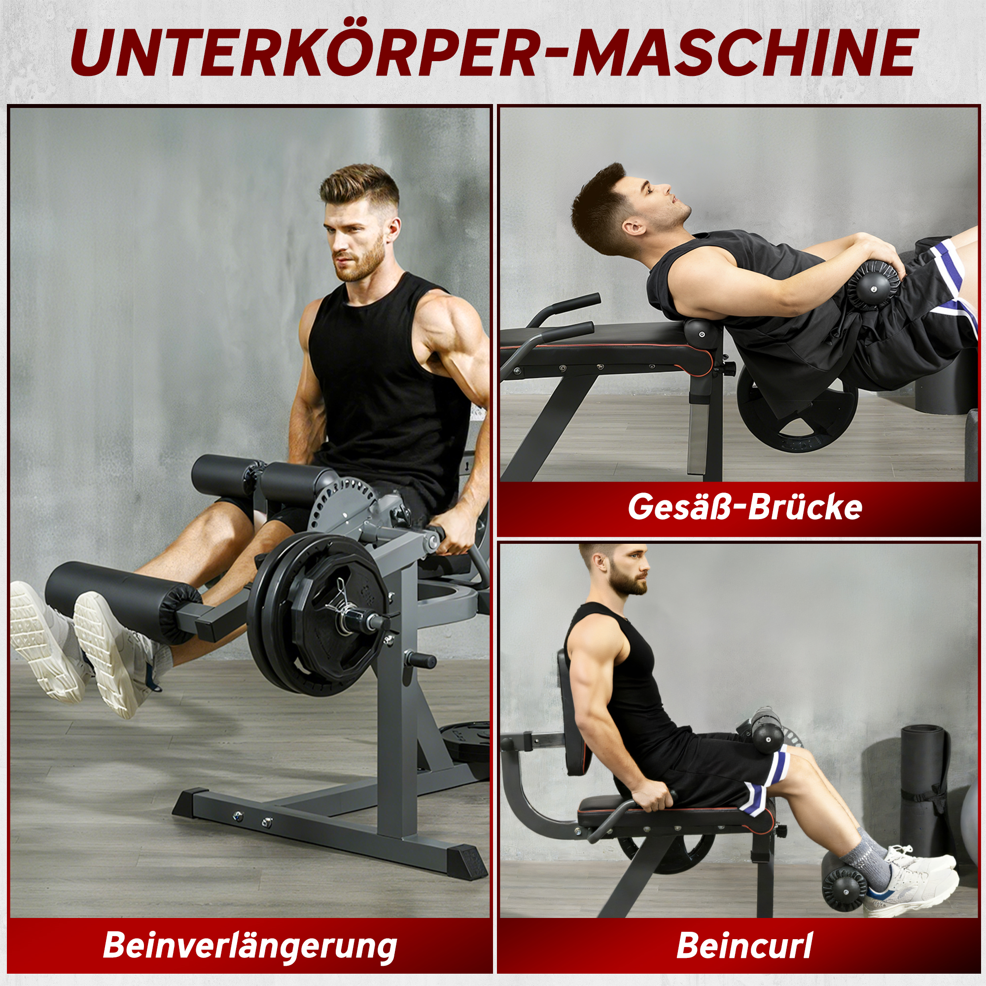 Beinstrecker, 32 Positionen, verstellbare Rückenlehne und Oberschenkelstütze, Stahl, Grau/Schwarz