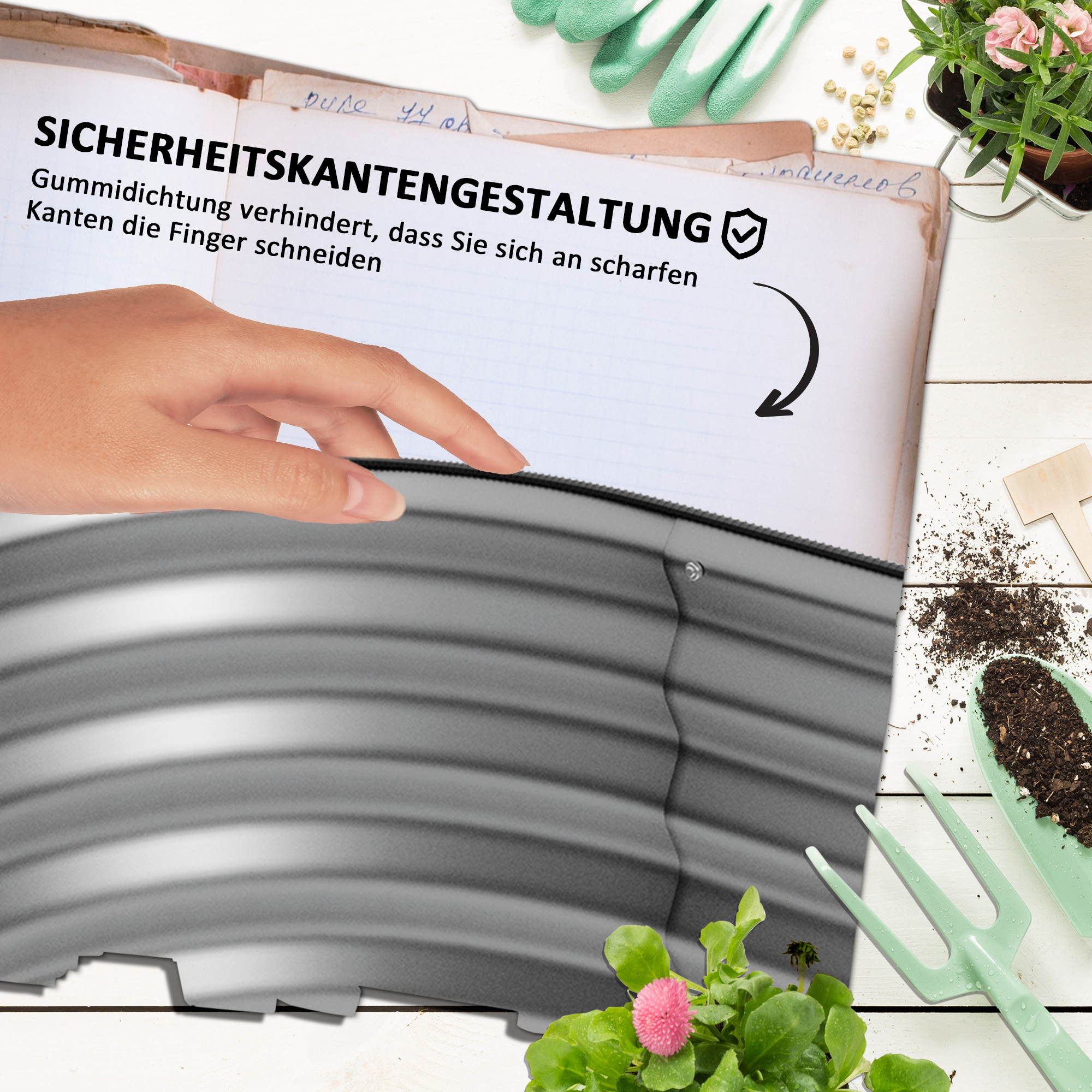 Hochbeet Pflanzenbeet Modulares Hochbett, wetterbeständig, offener Boden,  105 x 62 x 30 cm, Silber