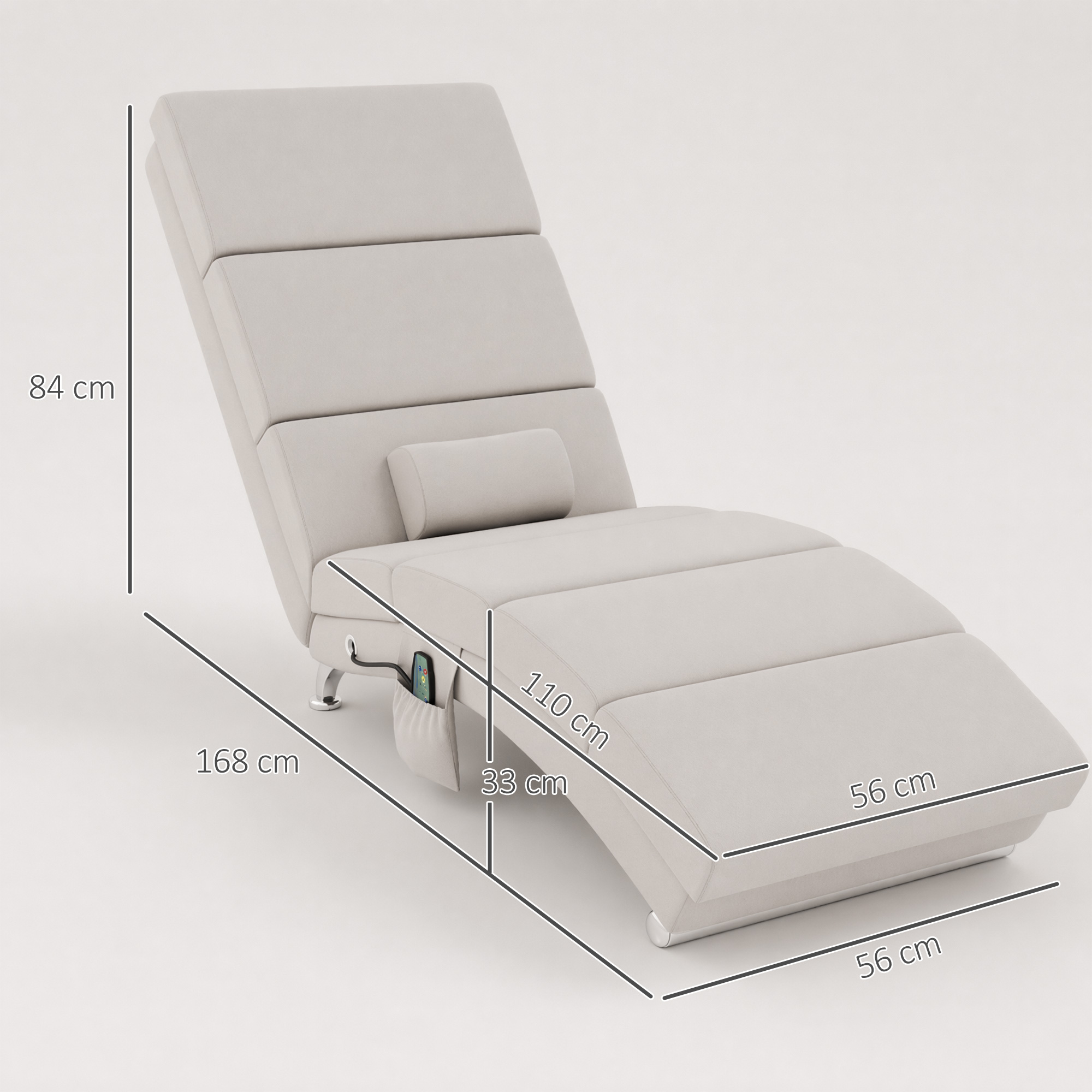 Relaxsessel Elektrisch Massagesessel mit Liegefunktion Wärmefunktion Vibration Lendenkissen 56 x 168 x 84 cm Cremeweiß