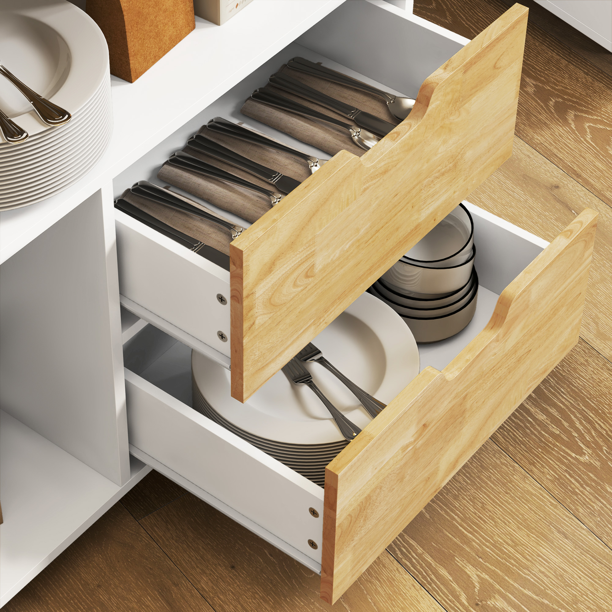 Küchenwagen, Rollbare Kücheninsel, Küchen-Trolley mit Fächern, Schrank und Arbeitsfläche, Weiß