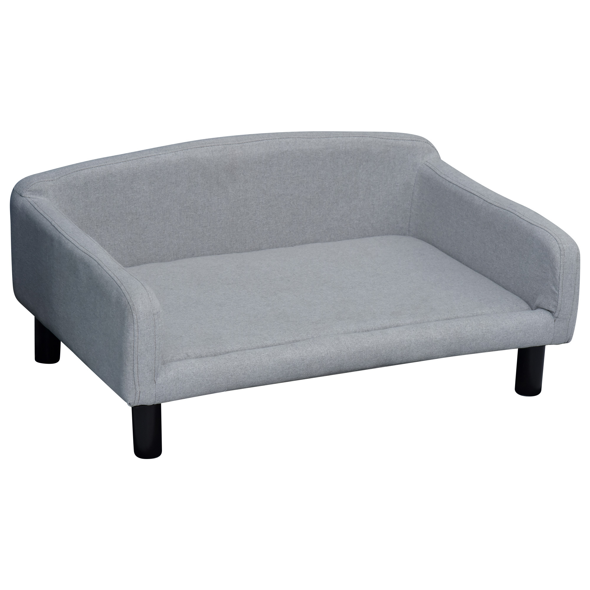 Hundesofa Hundebett Hundecouch aus Samt mit Rückenlehne, Holzbeine, Katzensofa für mittle Hunde 82 x 54 x 36 cm Hellgrau