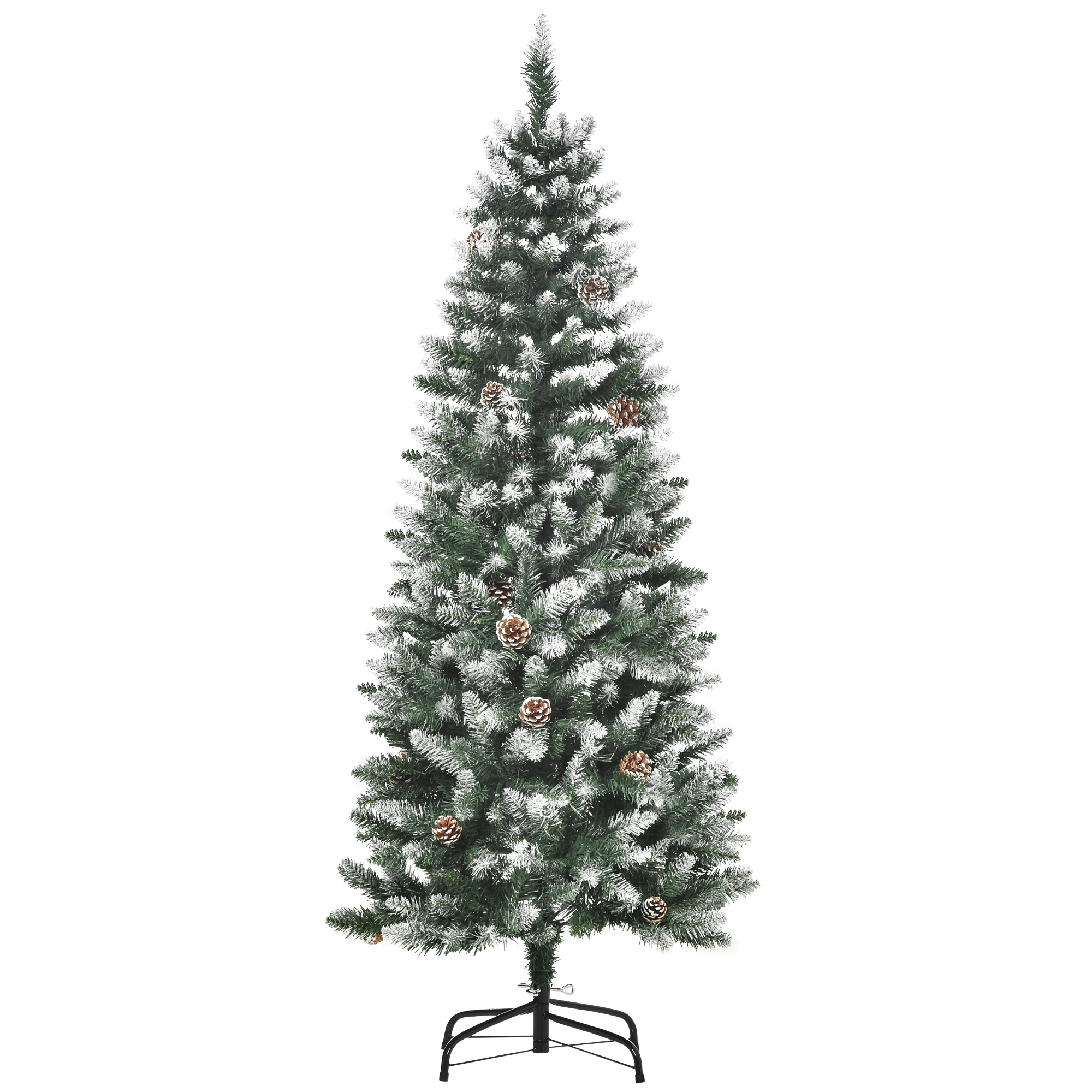 Künstlicher Weihnachtsbaum, 630 Zweige, 37 Zapfen, verschneite Spitzen, feuerfest, 150 cm Weihnachtsbaum, 630 Zweige, 37 Zapfen, verschneite Spitzen, feuerfest, 150 cm
