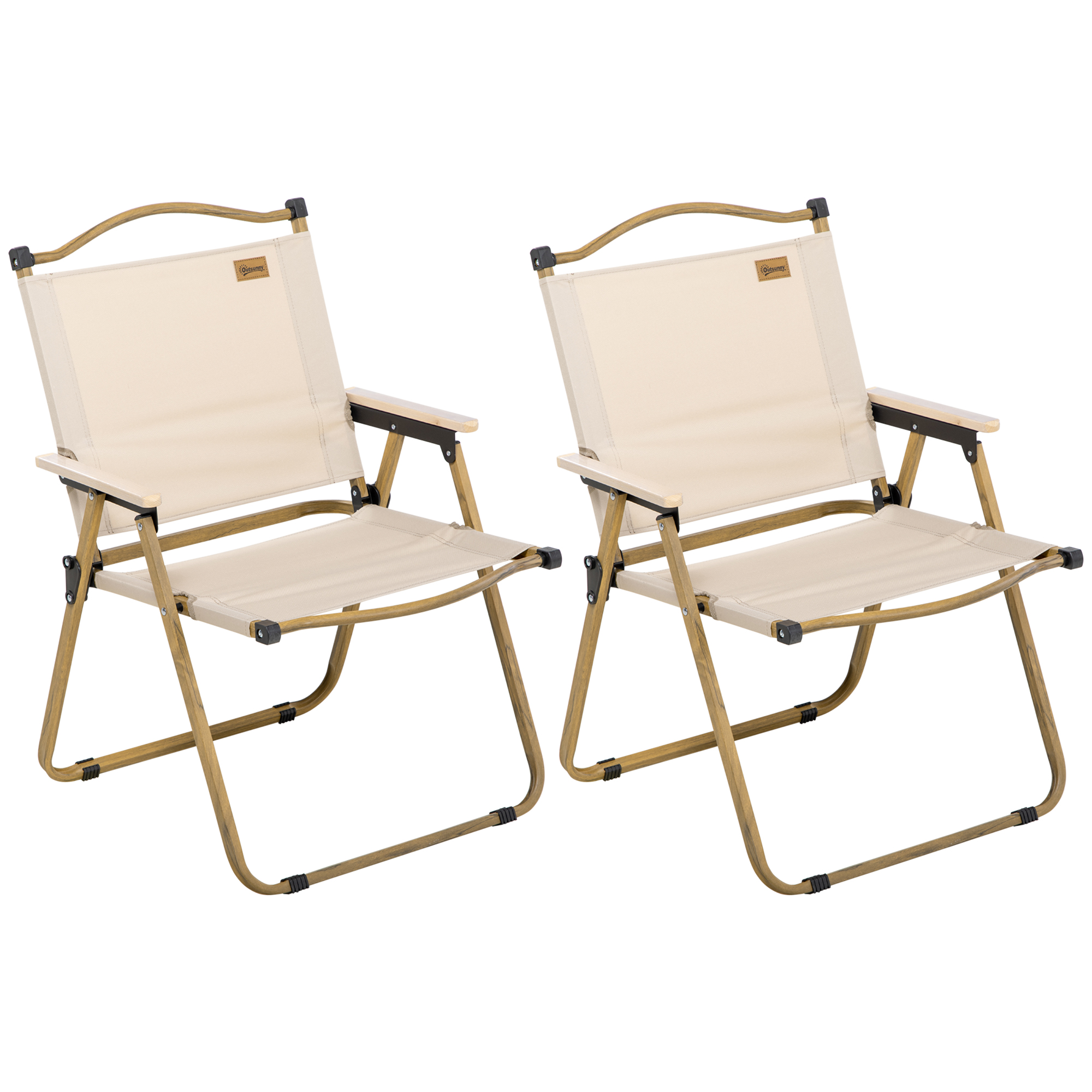 Campingstühle, 2 x Strandstuhl, faltbar, Stahl, Holzoptik, Khaki