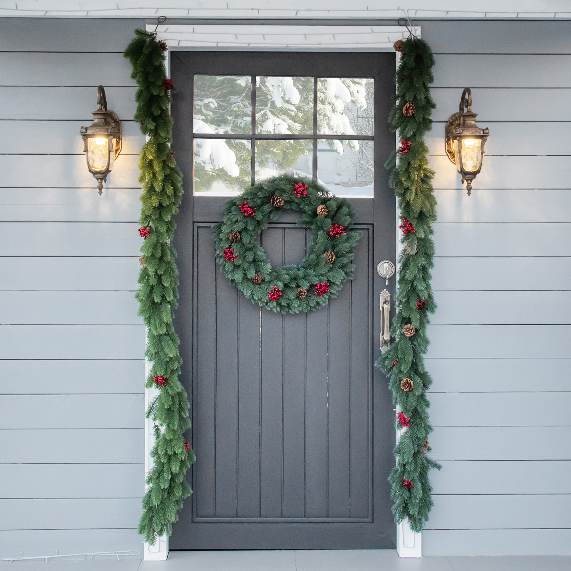 Weihnachtsgirlande 1,9m Tannengirlande Weihnachtsdeko mit Tannenzapfen Beeren Künstliche Girlande Weihnachtsgirlande für Innen & Außen, Grün