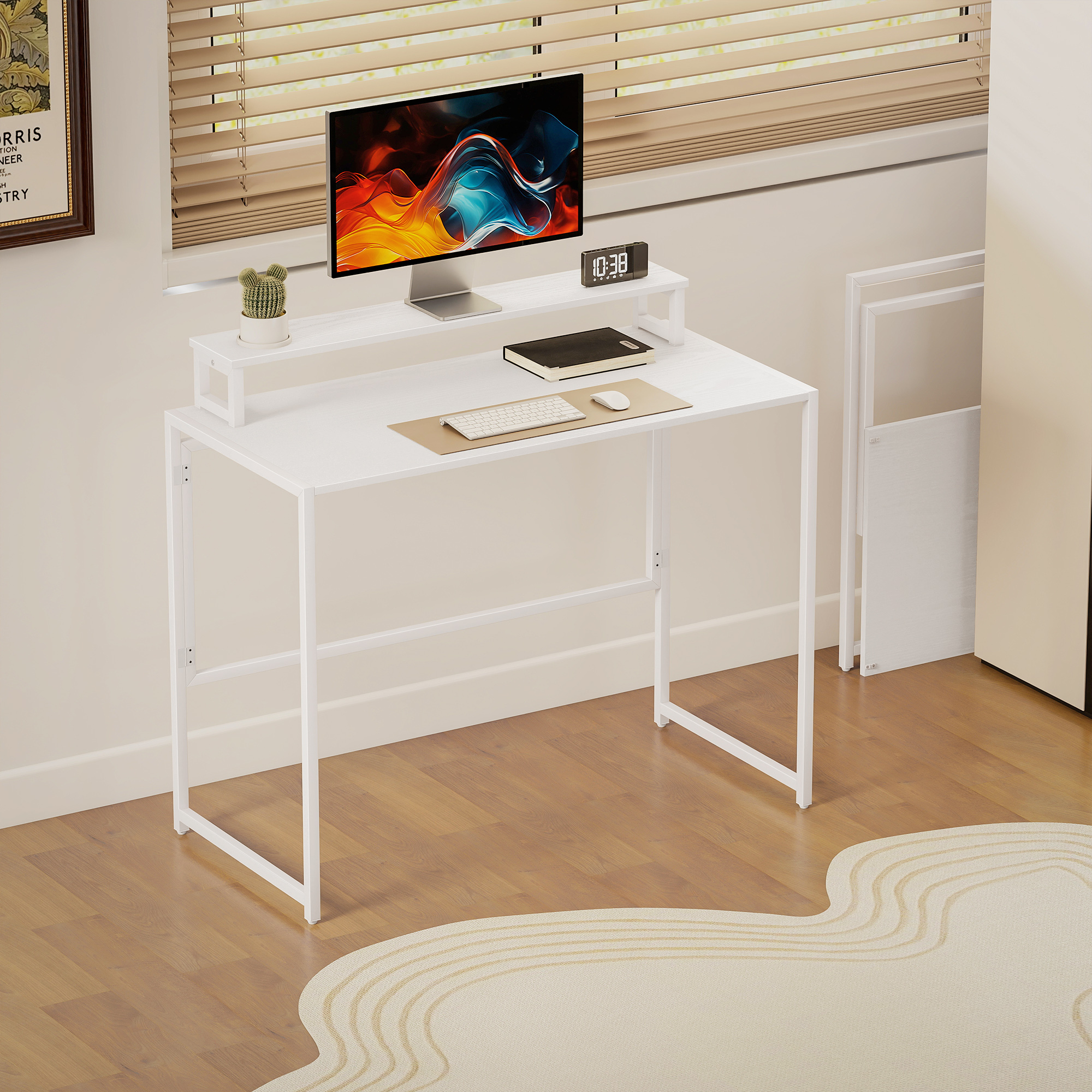 Schreibtisch Klappbar Computertisch mit Monitorhalterung  für Arbeitszimmer 100 x 48 x 87,5 cm